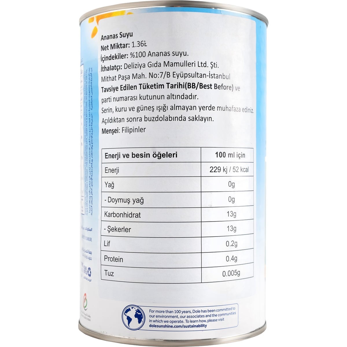 Dole %100 Ananas Suyu (Pineapple Juice) 1,36 L
