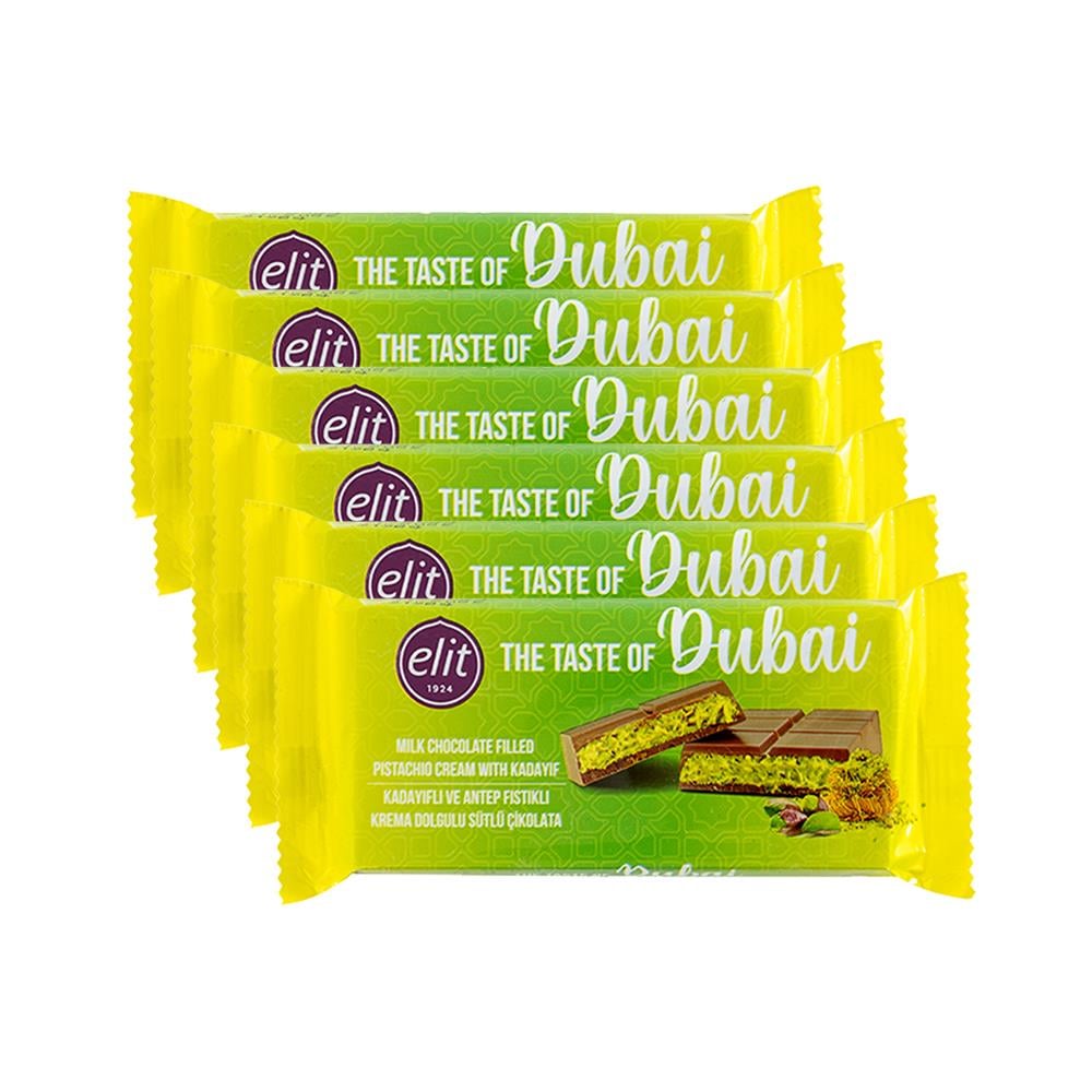 Elit Dubai Çikolatası Kadayıflı ve Antep Fıstıklı 90g x 6 Adet
