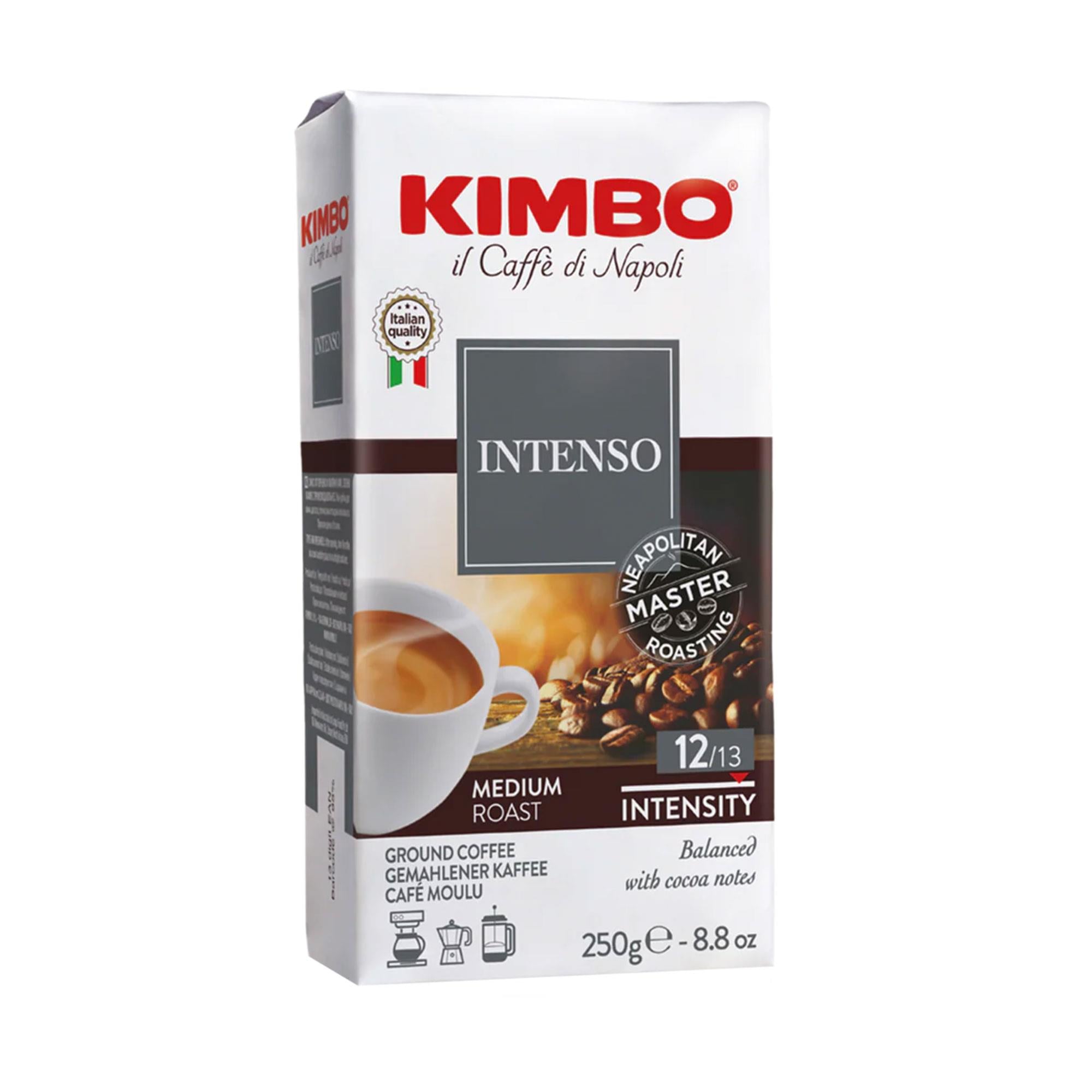 KIMBO INTENSO Filtre Kahve 250 g | İtalya'da Öğütülmüş Orta Kavrulmuş | Kakao Notaları ve Dolgun Gövdeli | Vakum Paket  