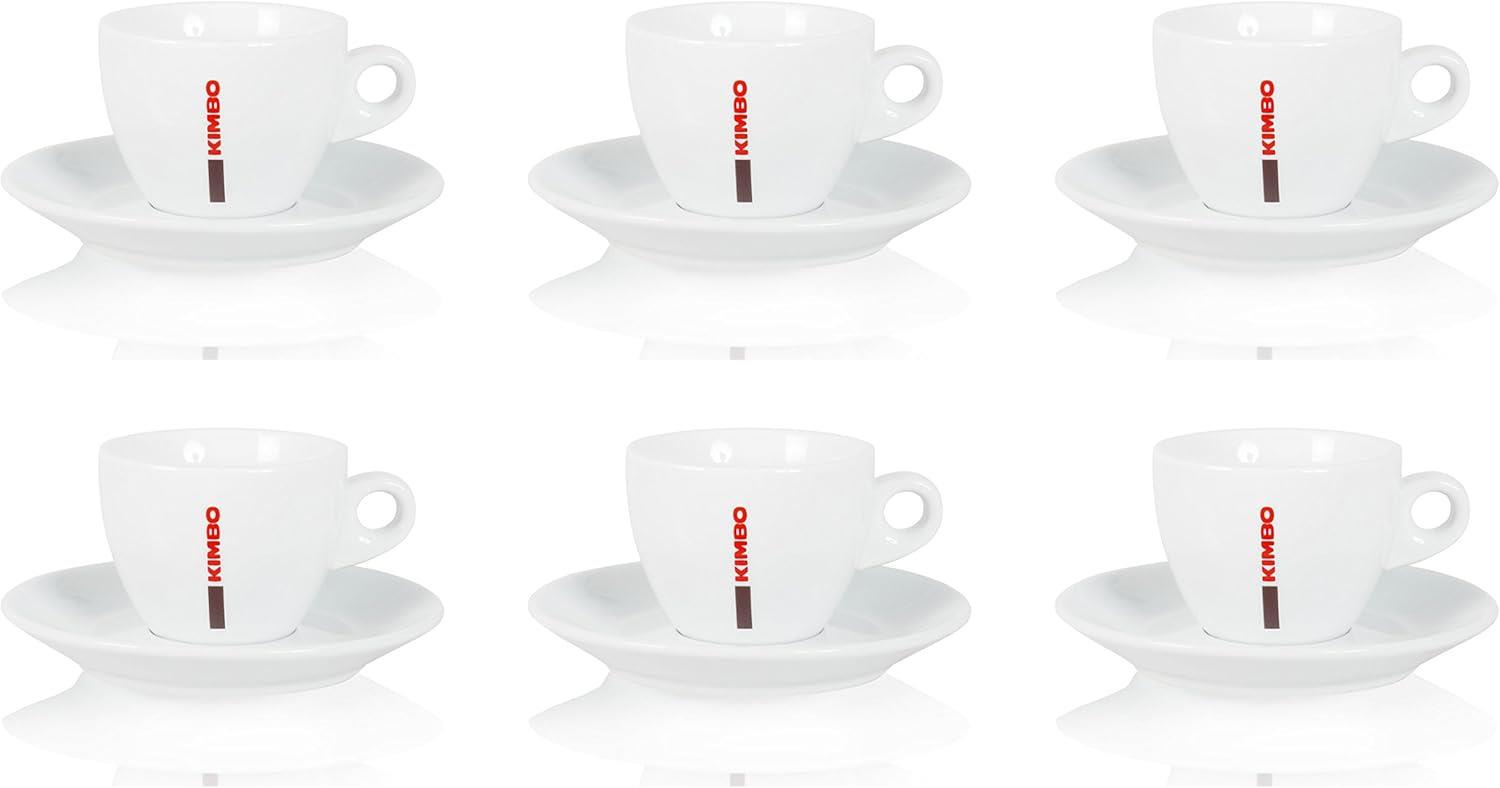 KIMBO Logolu Beyaz Seramik Cappuccino Fincan ve Tabak Seti | 6'lı Orijinal Cappuccino Fincan ve Tabak Seti 180ml (Kaşık Dahil Değildir)