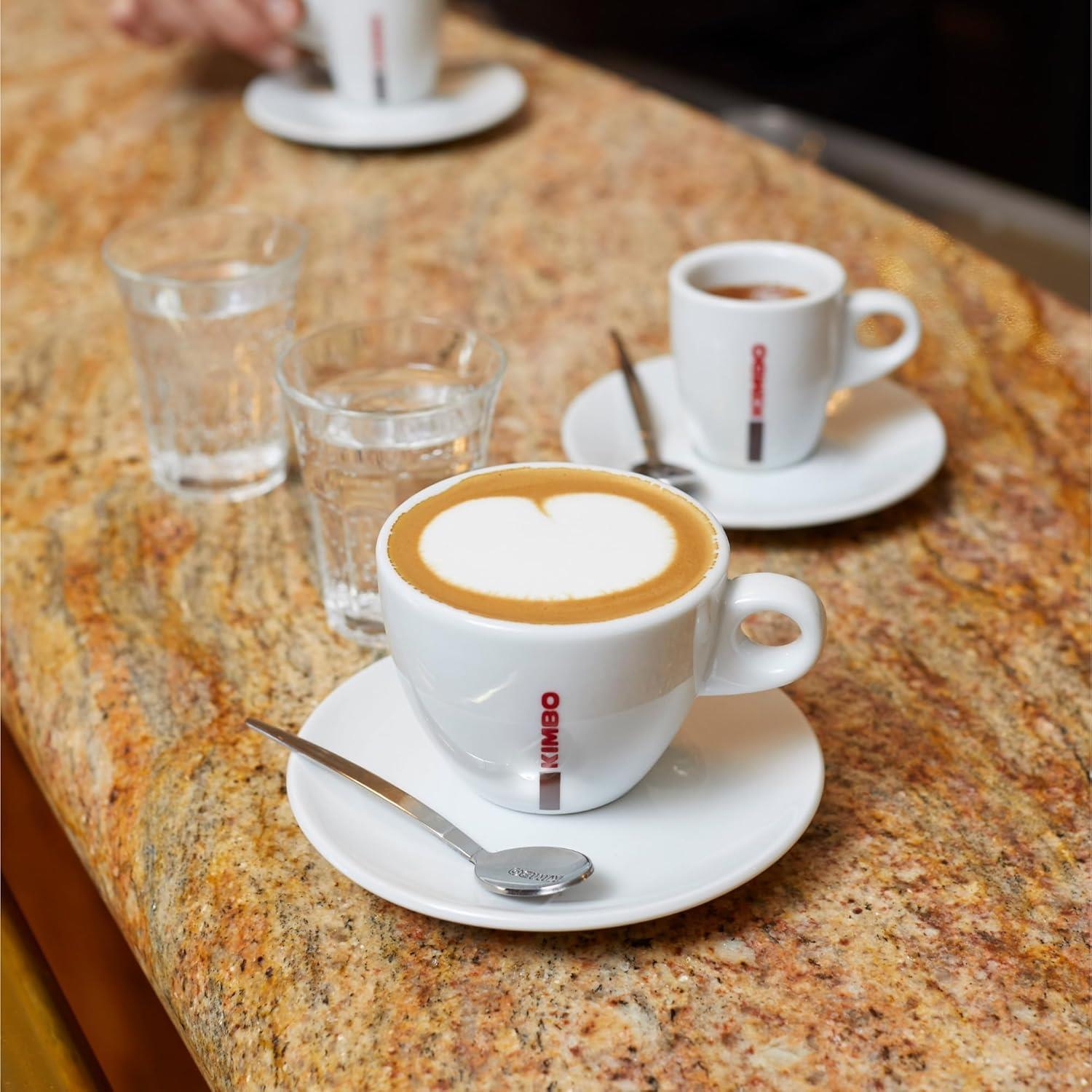 KIMBO Logolu Beyaz Seramik Cappuccino Fincan ve Tabak Seti | 6'lı Orijinal Cappuccino Fincan ve Tabak Seti 180ml (Kaşık Dahil Değildir)