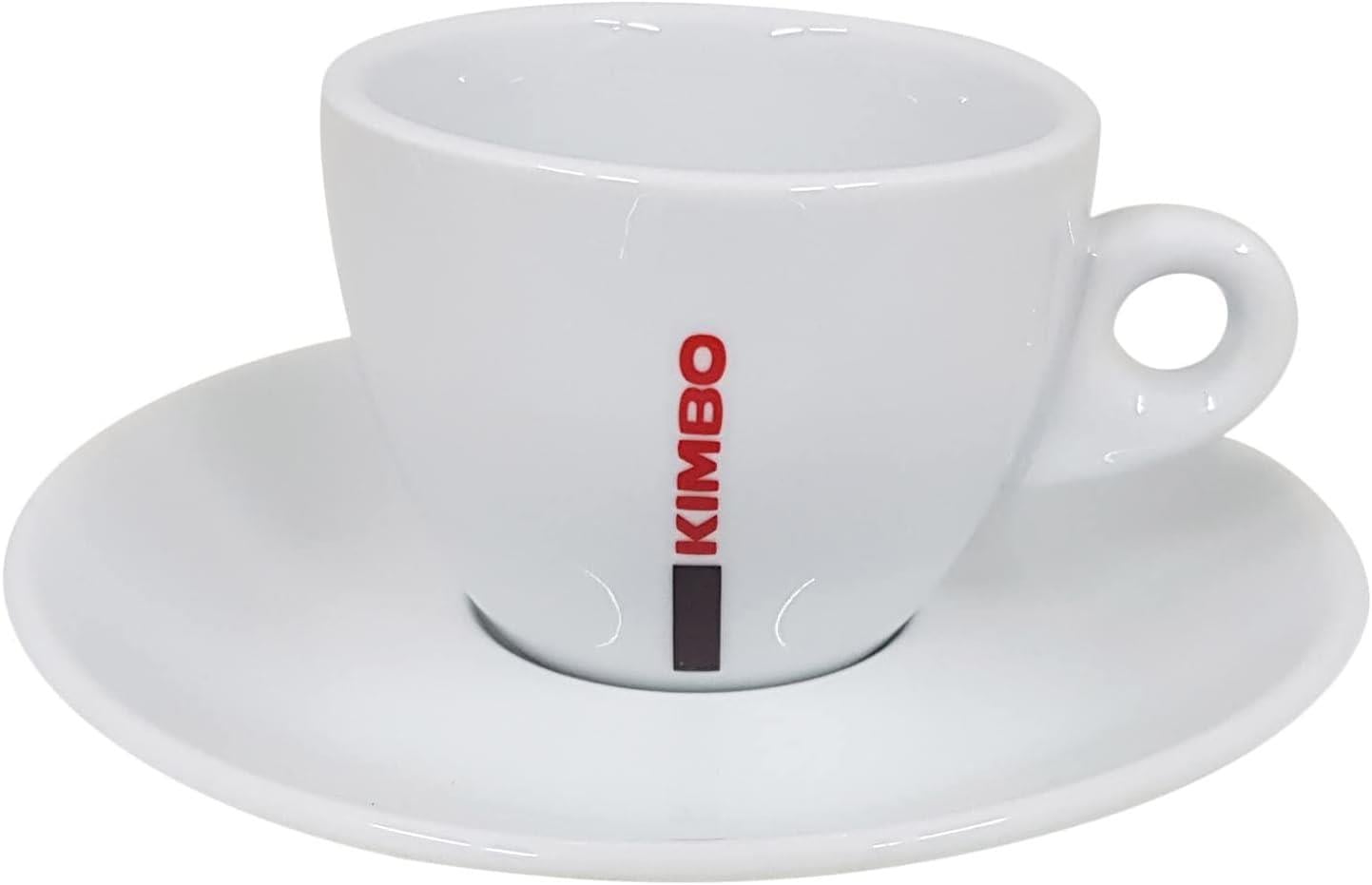 KIMBO Logolu Beyaz Seramik Cappuccino Fincan ve Tabak Seti | 6'lı Orijinal Cappuccino Fincan ve Tabak Seti 180ml (Kaşık Dahil Değildir)