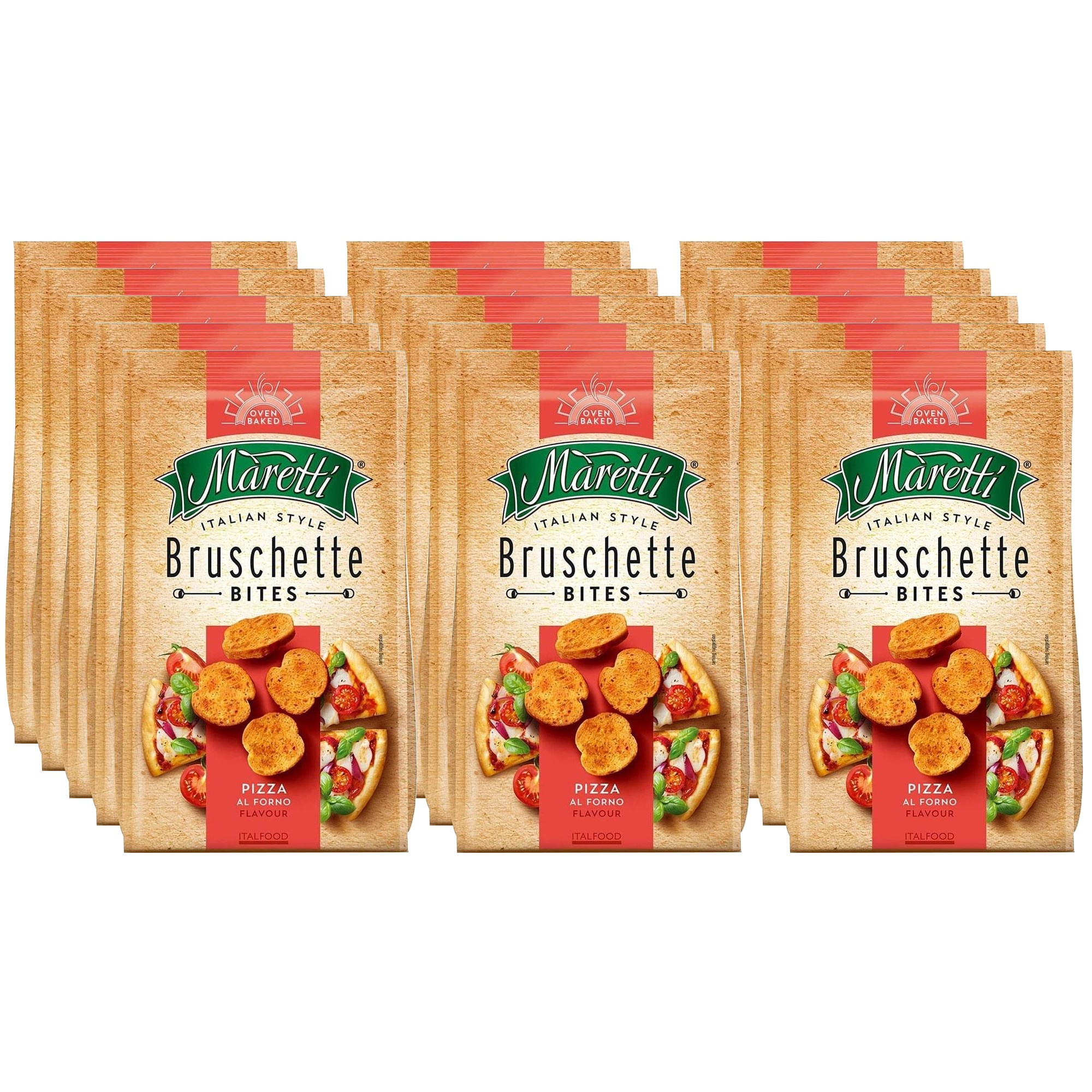 Maretti Bruschette Bites Pizza Al Forno Aromalı Fırınlanmış Ekmek Dilimleri 70 g x 15 Adet (Koli)