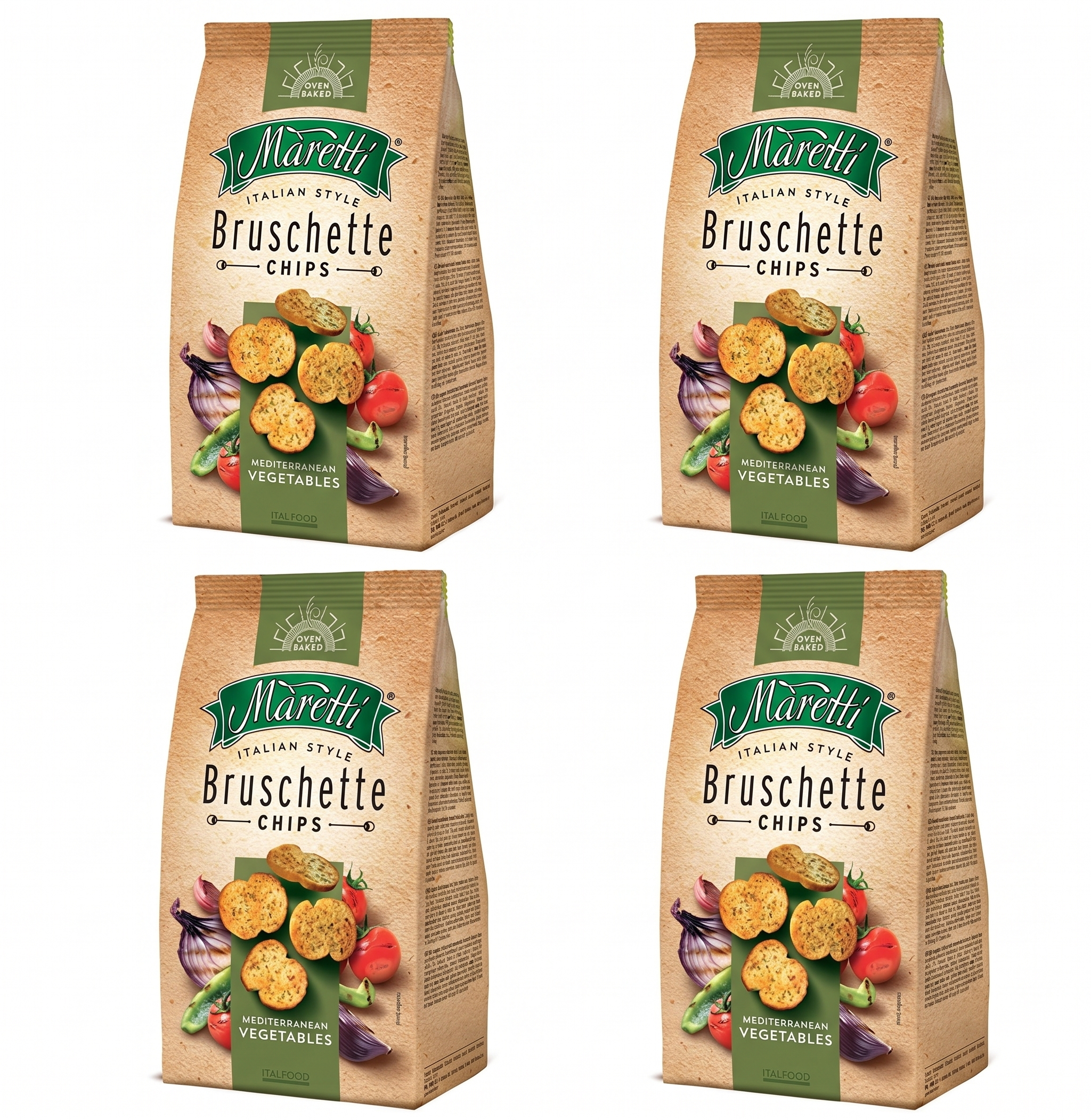 Maretti Bruschette Chips Akdeniz Sebzeli Fırınlanmış Ekmek Cipsi 140 g x 4 Adet