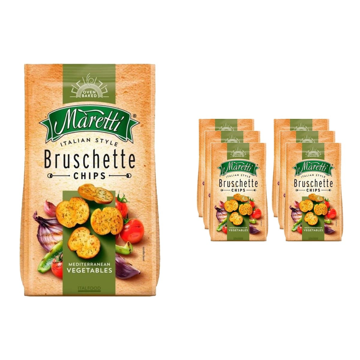 Maretti Bruschette Chips Akdeniz Sebzeli Fırınlanmış Ekmek Cipsi 140 g x 6 Adet