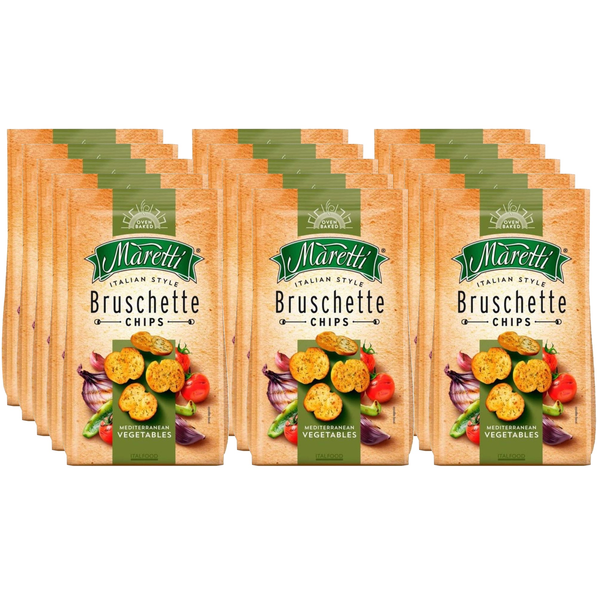 Maretti Bruschette Chips Akdeniz Sebzeli Fırınlanmış Ekmek Dilimleri 70 g x 15 Adet (Koli)
