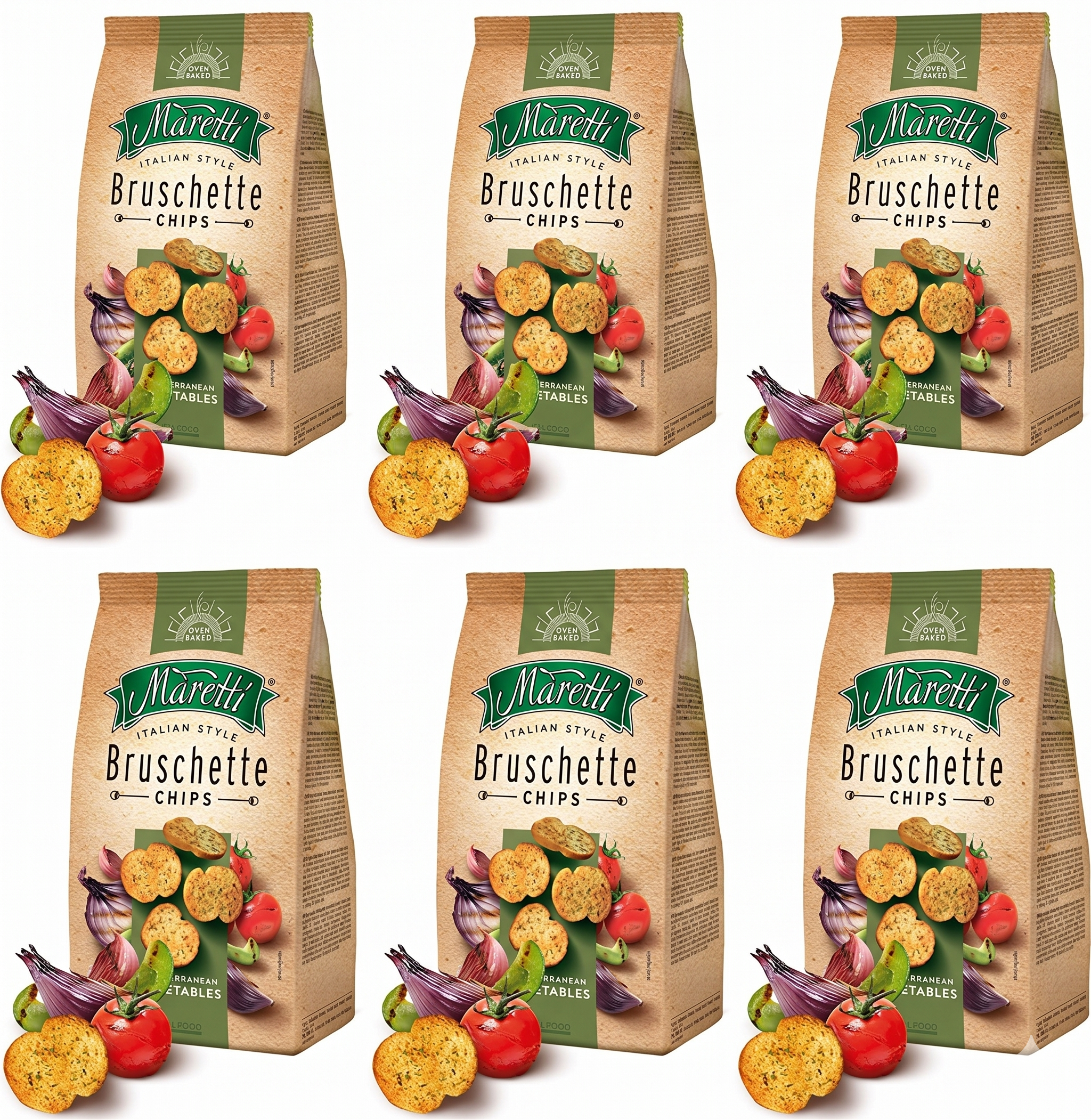 Maretti Bruschette Chips Akdeniz Sebzeli Fırınlanmış Ekmek Cipsi 140 g x 6 Adet