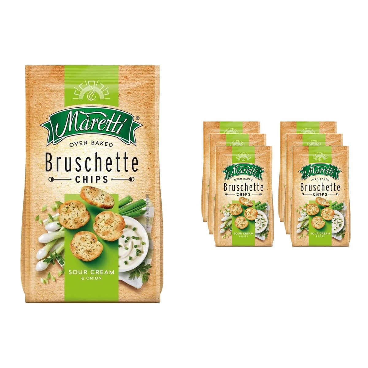 Maretti Bruschette Chips Ekşi Krema ve Soğanlı Ekmek Cipsi 140 g x 6 Adet