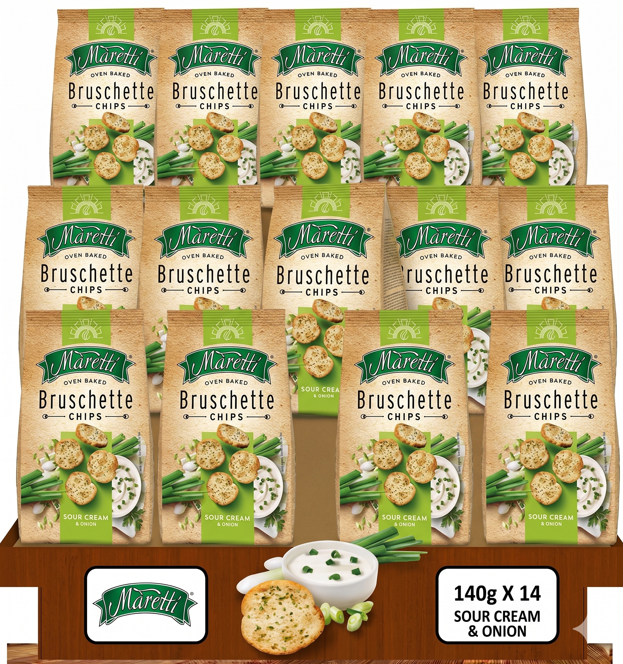 Maretti Bruschette Chips Ekşi Krema ve Soğanlı Ekmek Cipsi 140 g x 14 Adet (Koli)