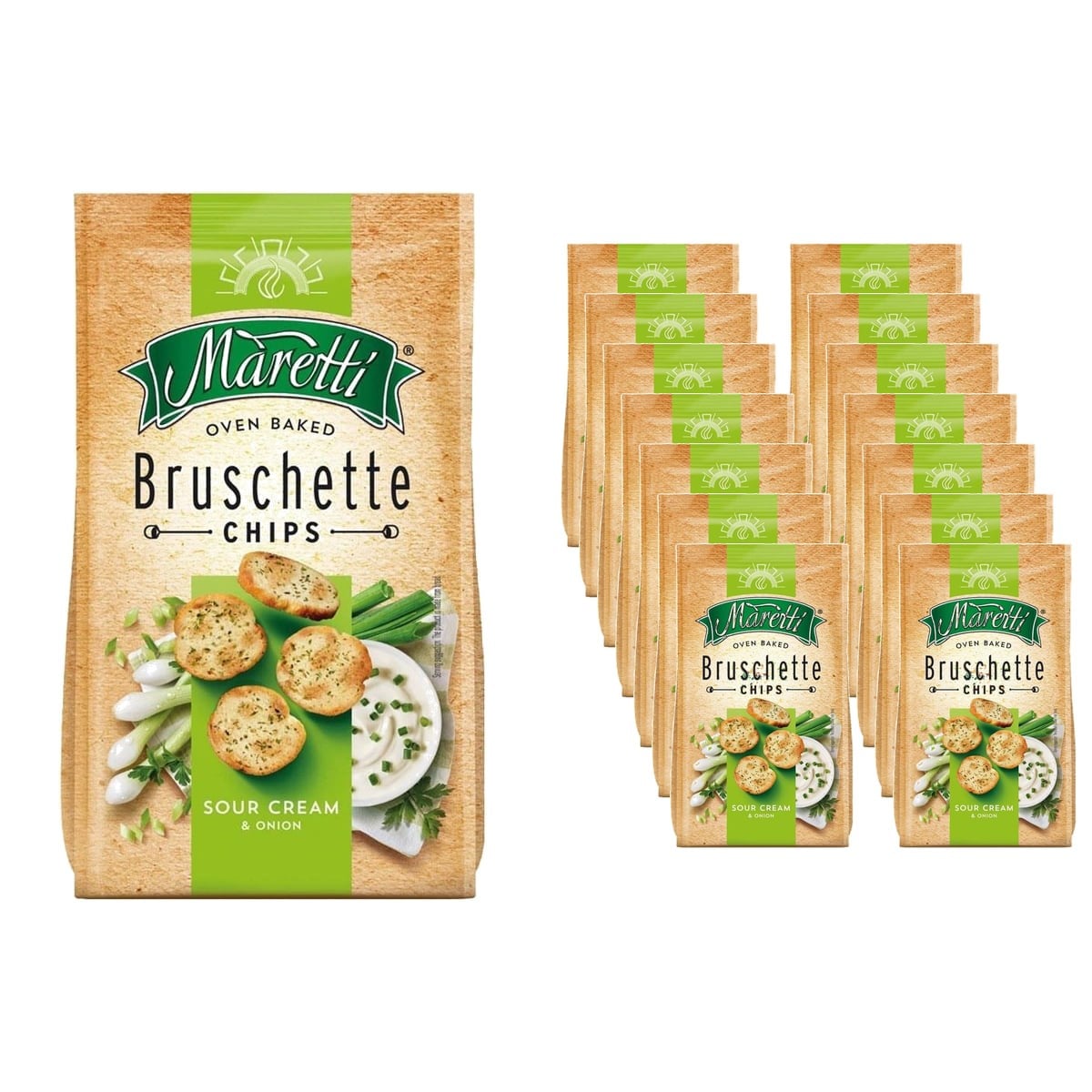 Maretti Bruschette Chips Ekşi Krema ve Soğanlı Ekmek Cipsi 140 g x 14 Adet (Koli)