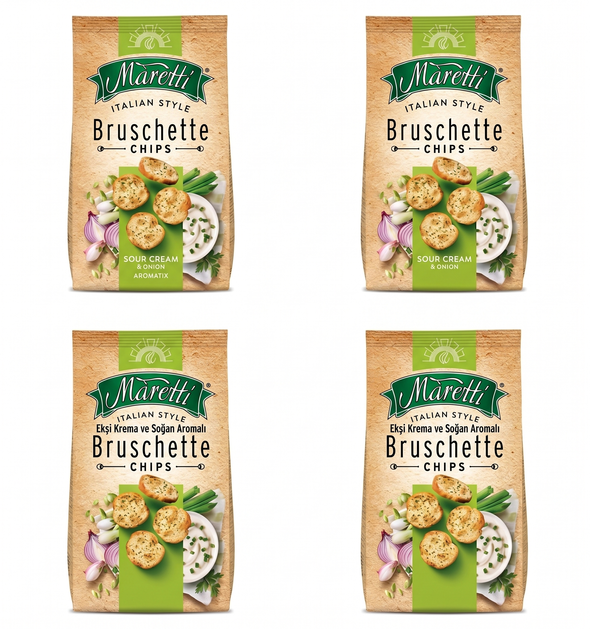 Maretti Bruschette Chips Ekşi Krema ve Soğanlı Ekmek Cipsi 140 g x 4 Adet