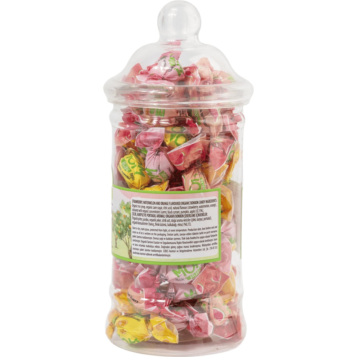 MOM Organik Meyve Aromalı Bonbon Şeker 126 g Plastik Kavanoz