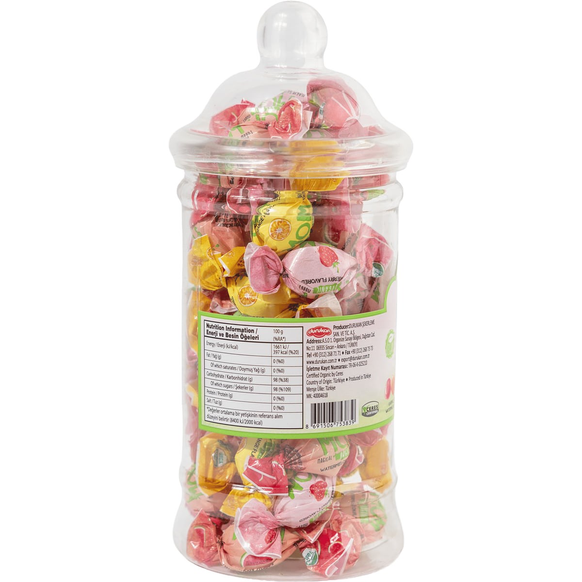 MOM Organik Meyve Aromalı Bonbon Şeker 126 g Plastik Kavanoz
