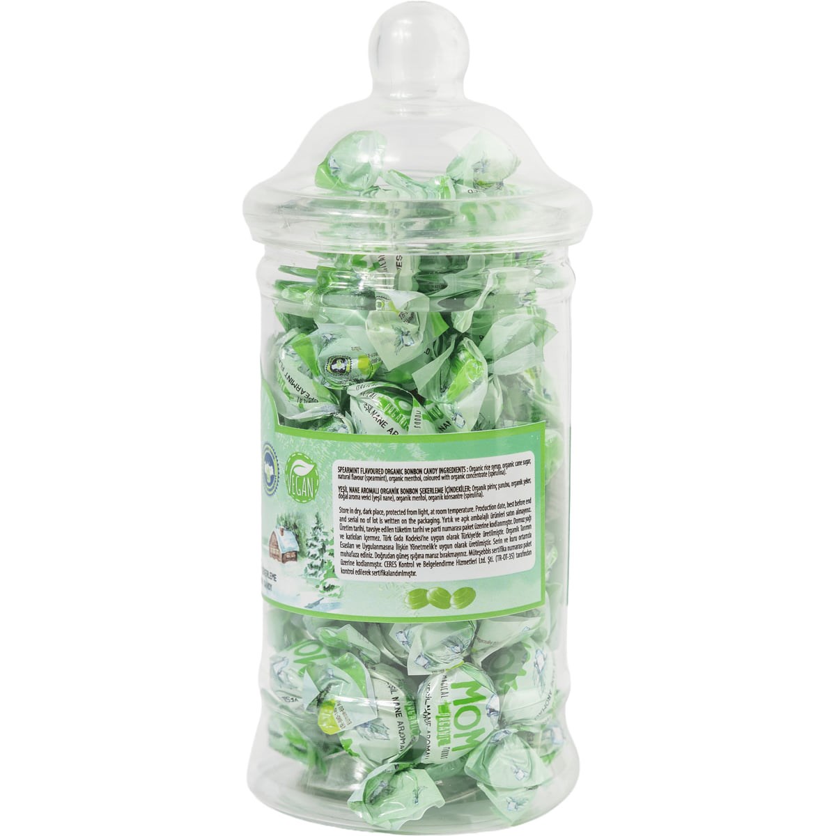 MOM Organik Yeşil Nane Aromalı Bonbon Şeker 126 g Plastik Kavanoz