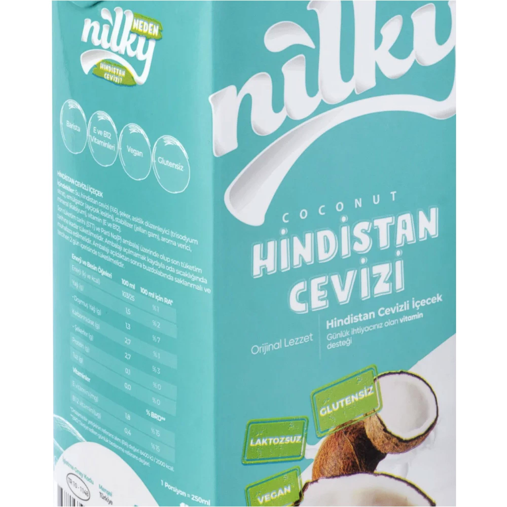 Nilky Hindistan Cevizi Sütü | Bitkisel Bazlı İçecek | Laktozsuz | Vegan | Glutensiz | Koruyucu Yok | Süt Ürünleri İçermez | 1L