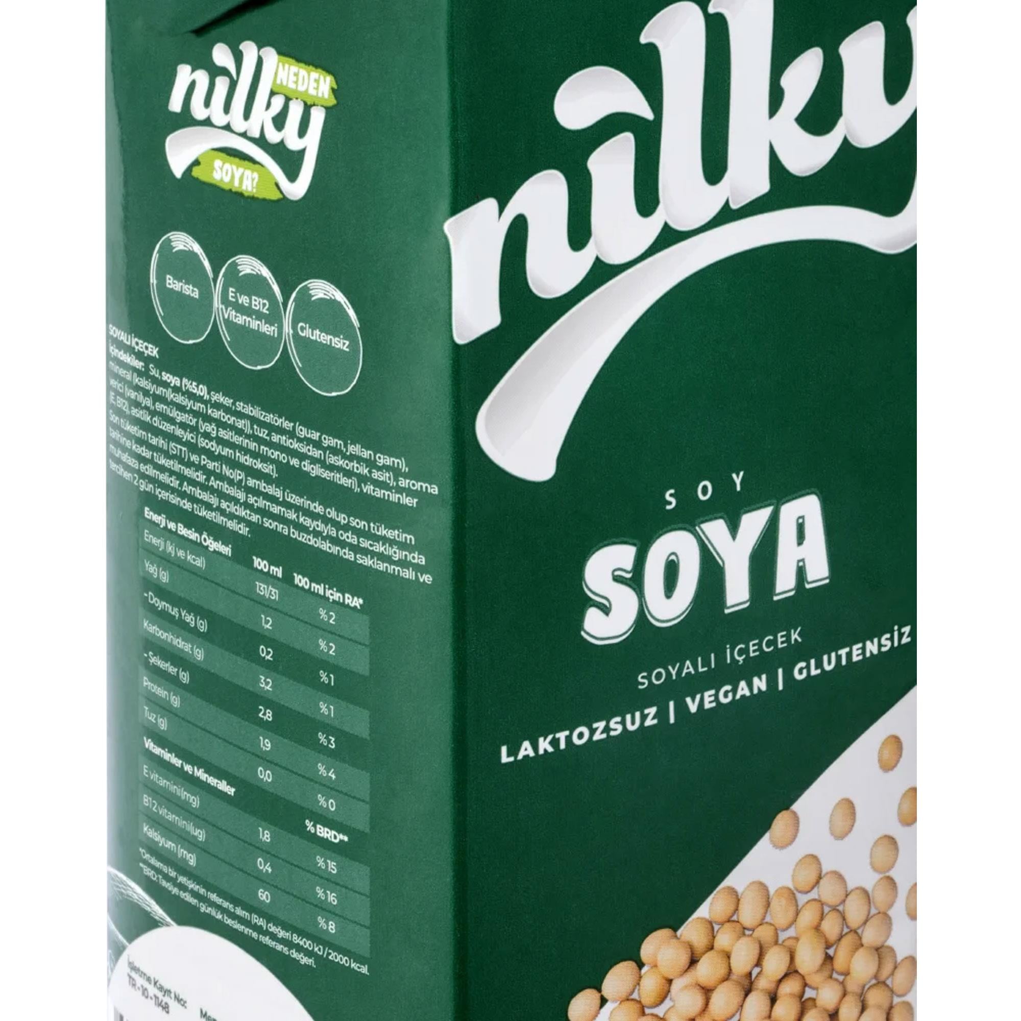 Nilky Soya Sütü | Bitkisel Bazlı İçecek | Laktozsuz | Vegan | Glutensiz | Koruyucu Yok | Süt Ürünleri İçermez | 1L