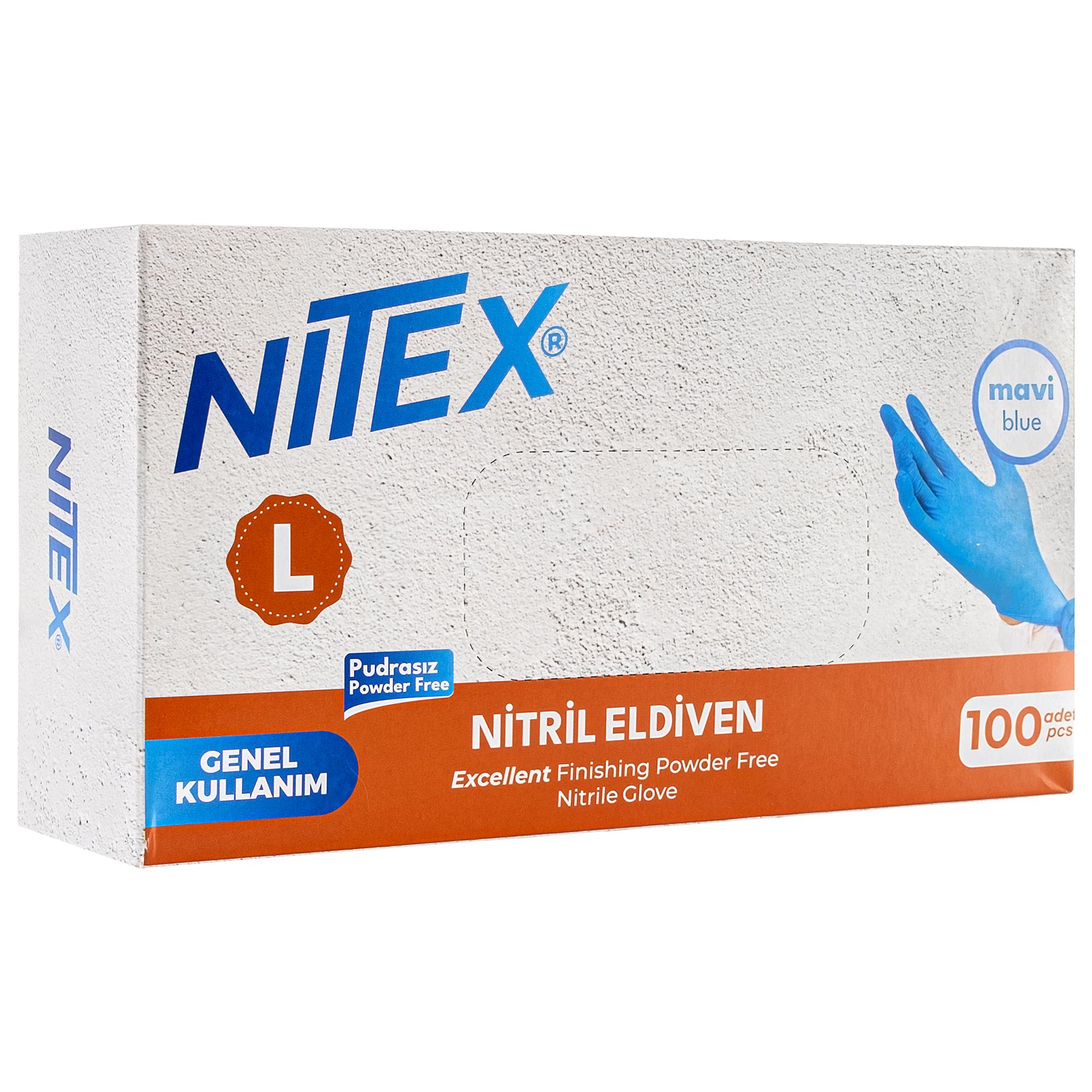 NITEX Pudrasız Mavi Nitril Eldiven L Beden - 20 Kutu (1 Koli - 2000 Adet)
