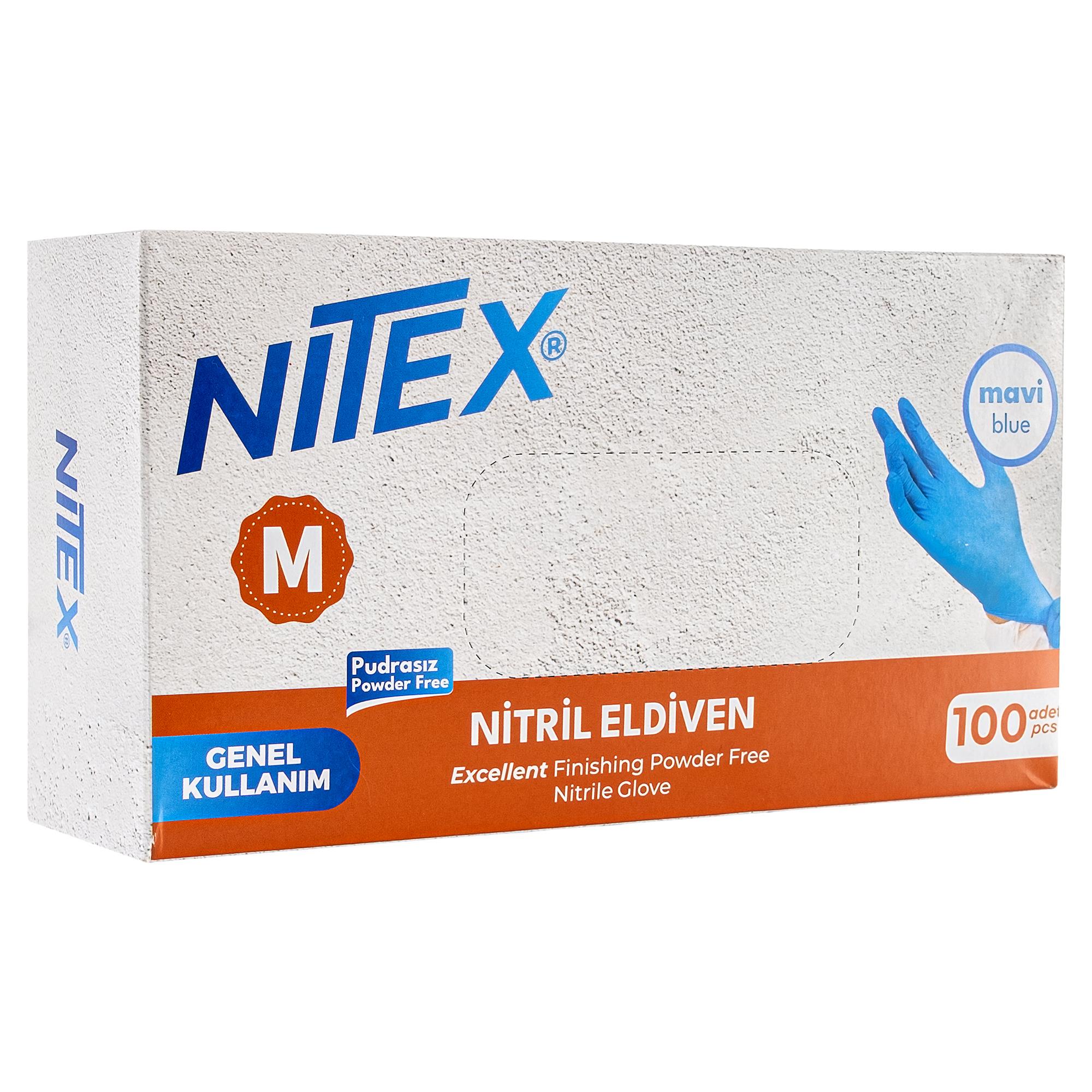 NITEX Pudrasız Mavi Nitril Eldiven M Beden – 20 Kutu (1 Koli – 2000 Adet)