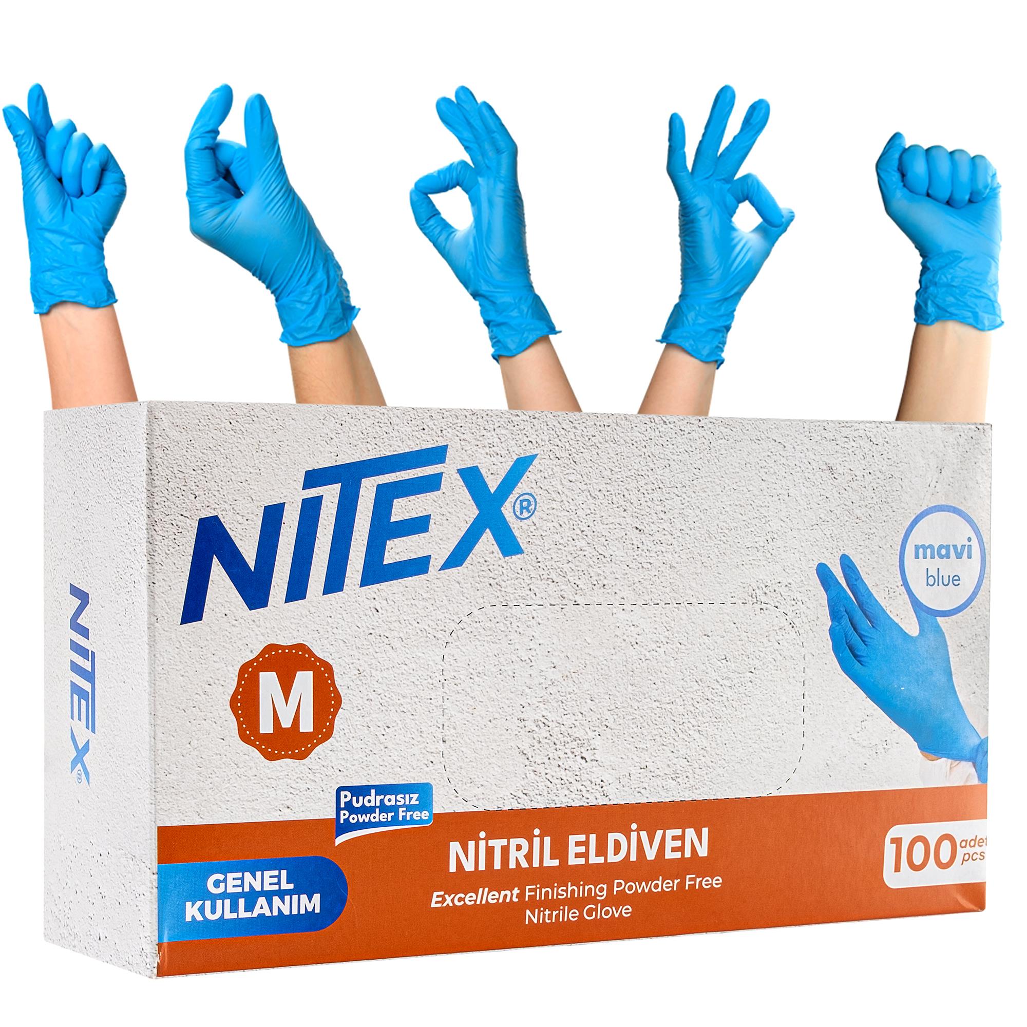 NITEX Pudrasız Mavi Nitril Eldiven M Beden – 20 Kutu (1 Koli – 2000 Adet)