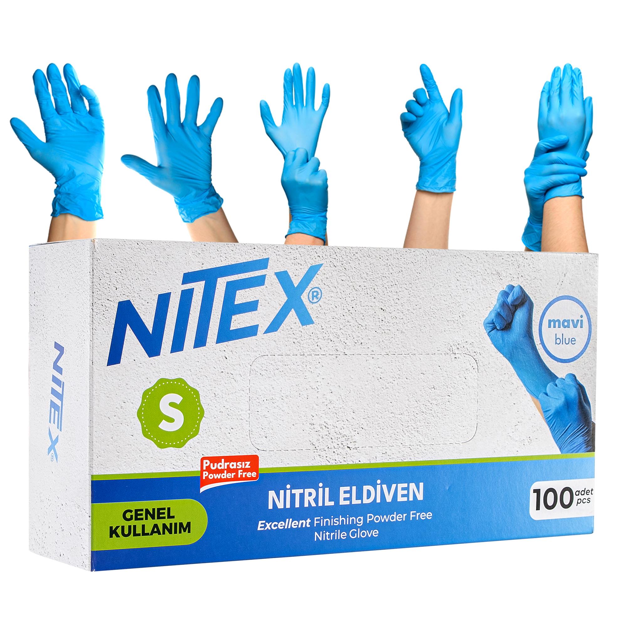 NITEX Pudrasız Mavi Nitril Eldiven S Beden - 20 Kutu (1 Koli - 2000 Adet)