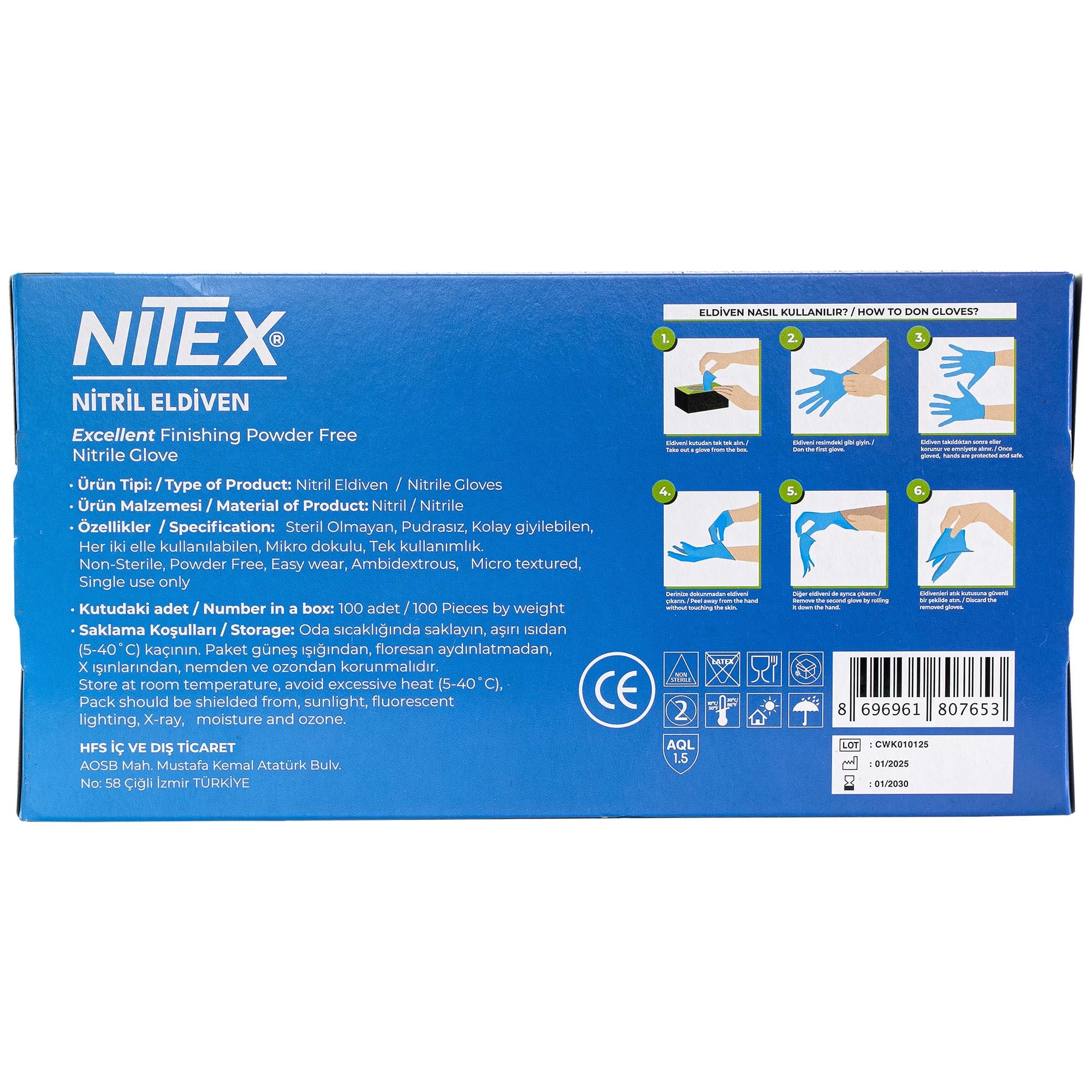 NITEX Pudrasız Mavi Nitril Eldiven S Beden - 20 Kutu (1 Koli - 2000 Adet)