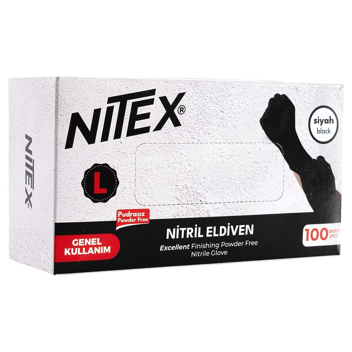 Nitex Siyah Nitril Eldiven L - 100 Adet (Pudrasız & Her İki Ele Uyumlu)
