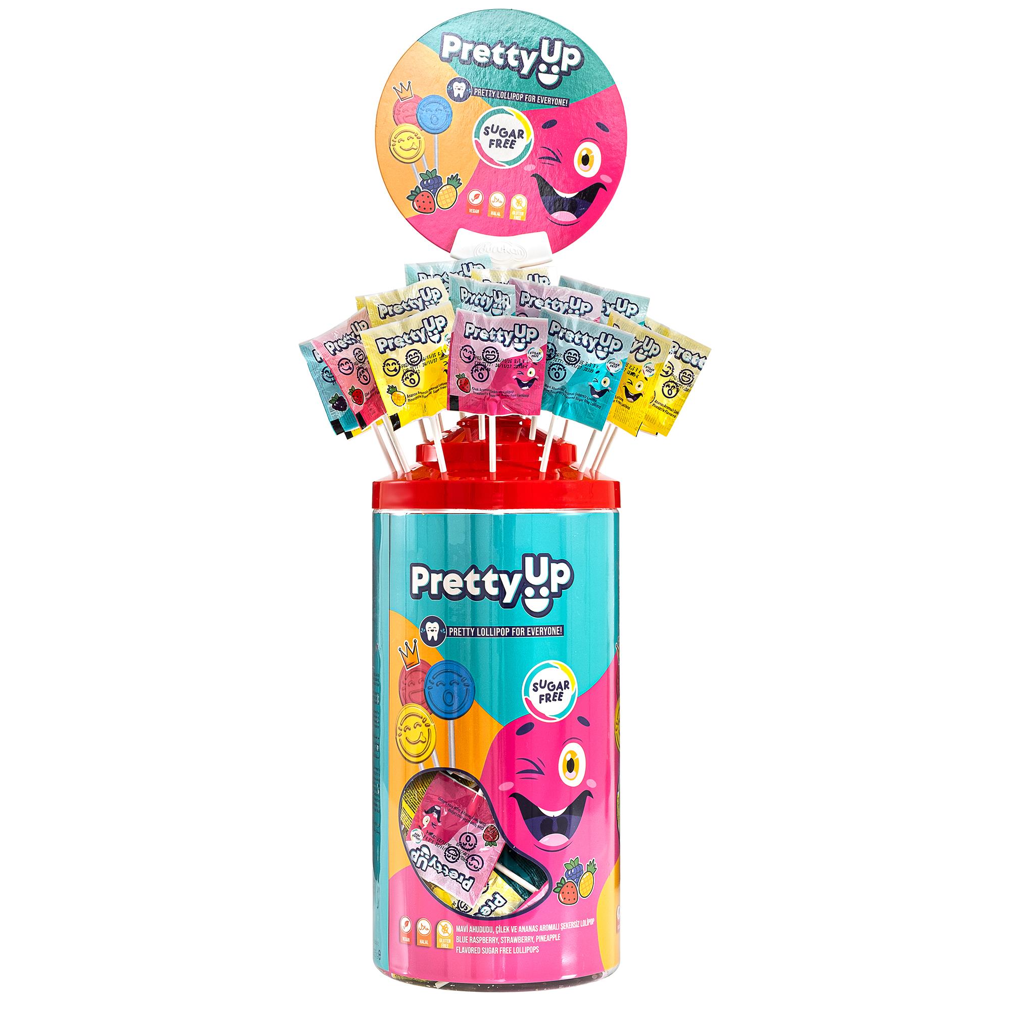 Pretty Up Şekersiz Flat (Yassı) Lolipop Glutensiz ve Vegan 5,5 gr. x 150 Adet Silindir