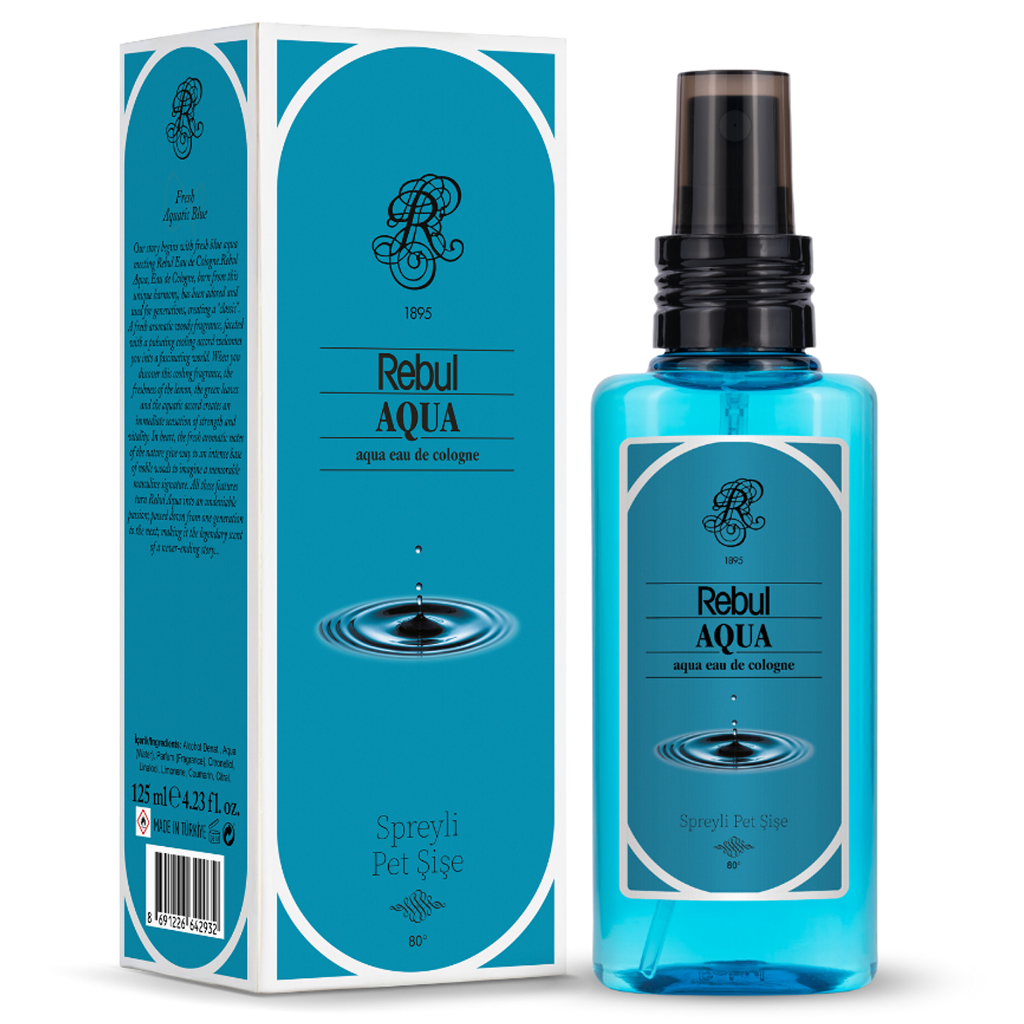Rebul Aqua 125 ml Sprey Kolonya - Pratik Pet Şişe (80 Derece)