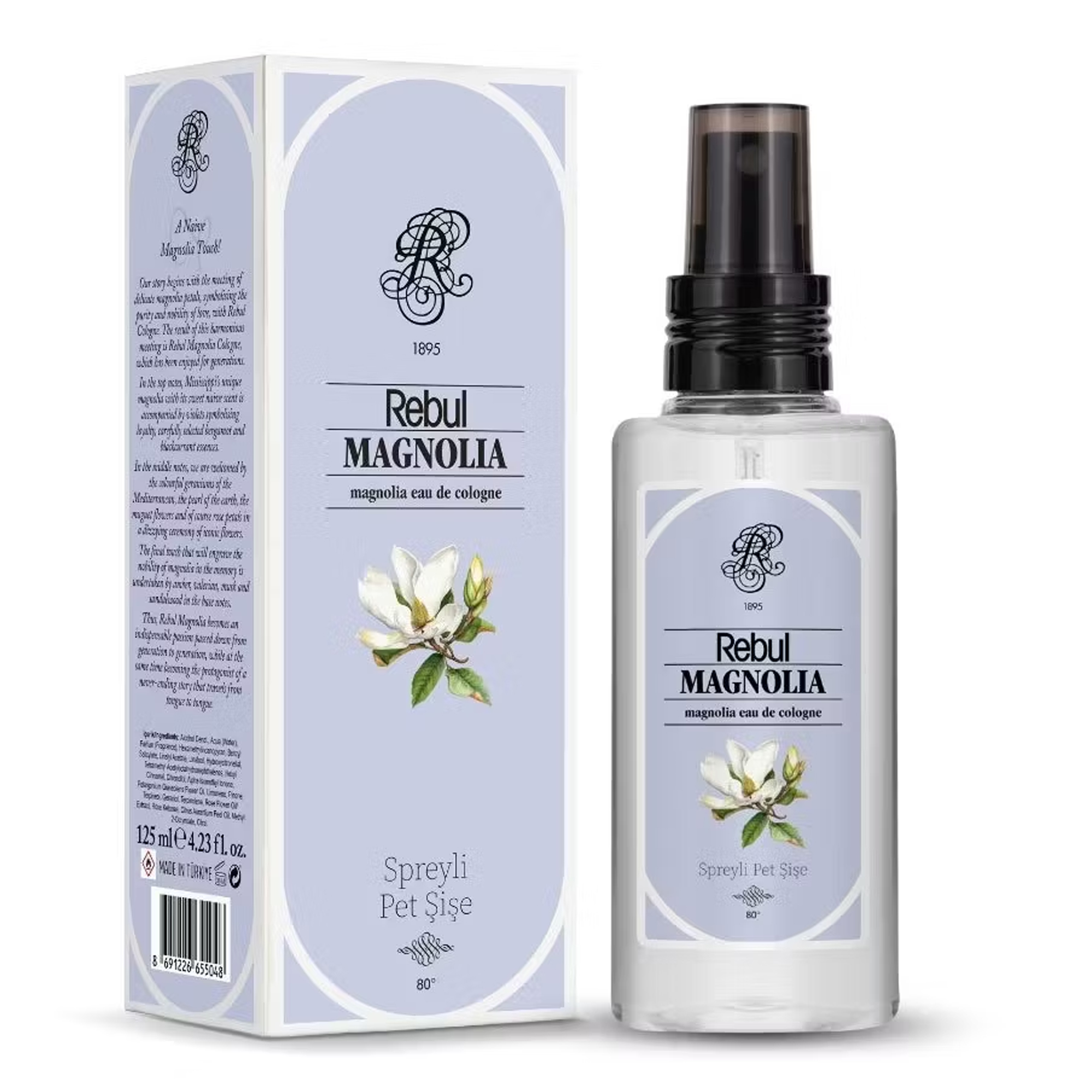 Rebul Magnolia 125 ml Sprey Kolonya - Pratik Pet Şişe (80 Derece)