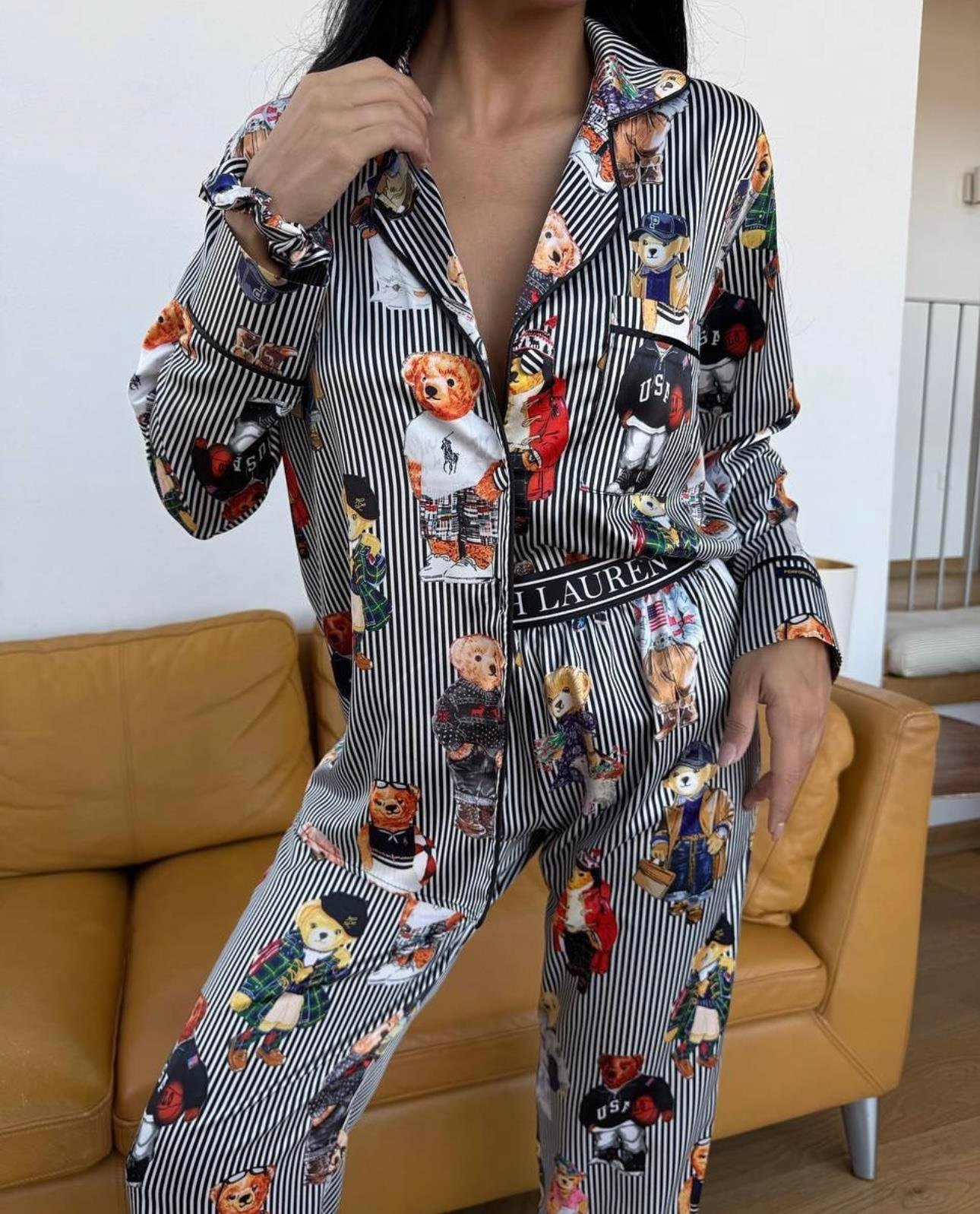 Çizgili Ayıcık Desenli Pijama Takımı