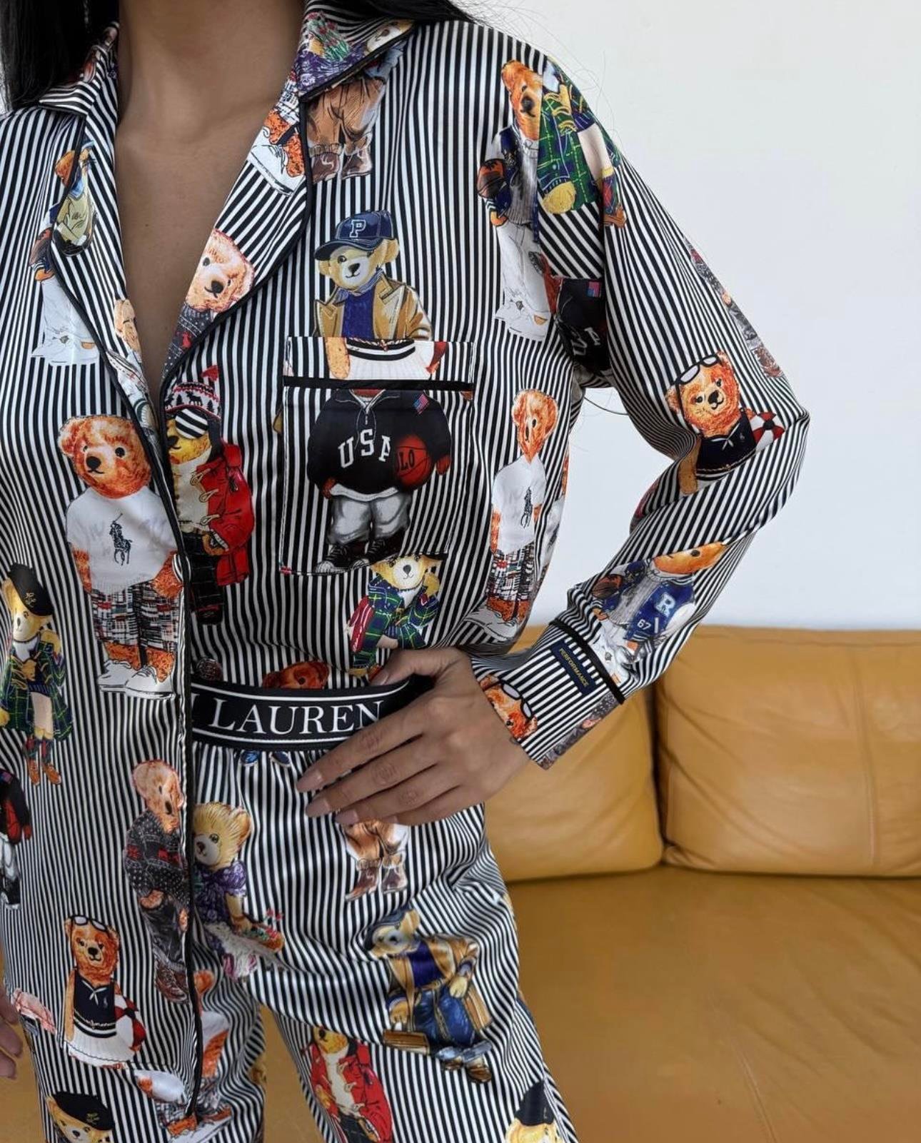 Çizgili Ayıcık Desenli Pijama Takımı