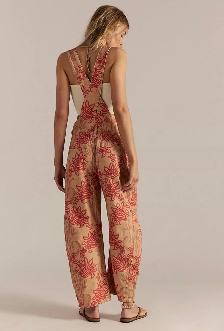 Free Çiçek Baskılı Bej Tulum