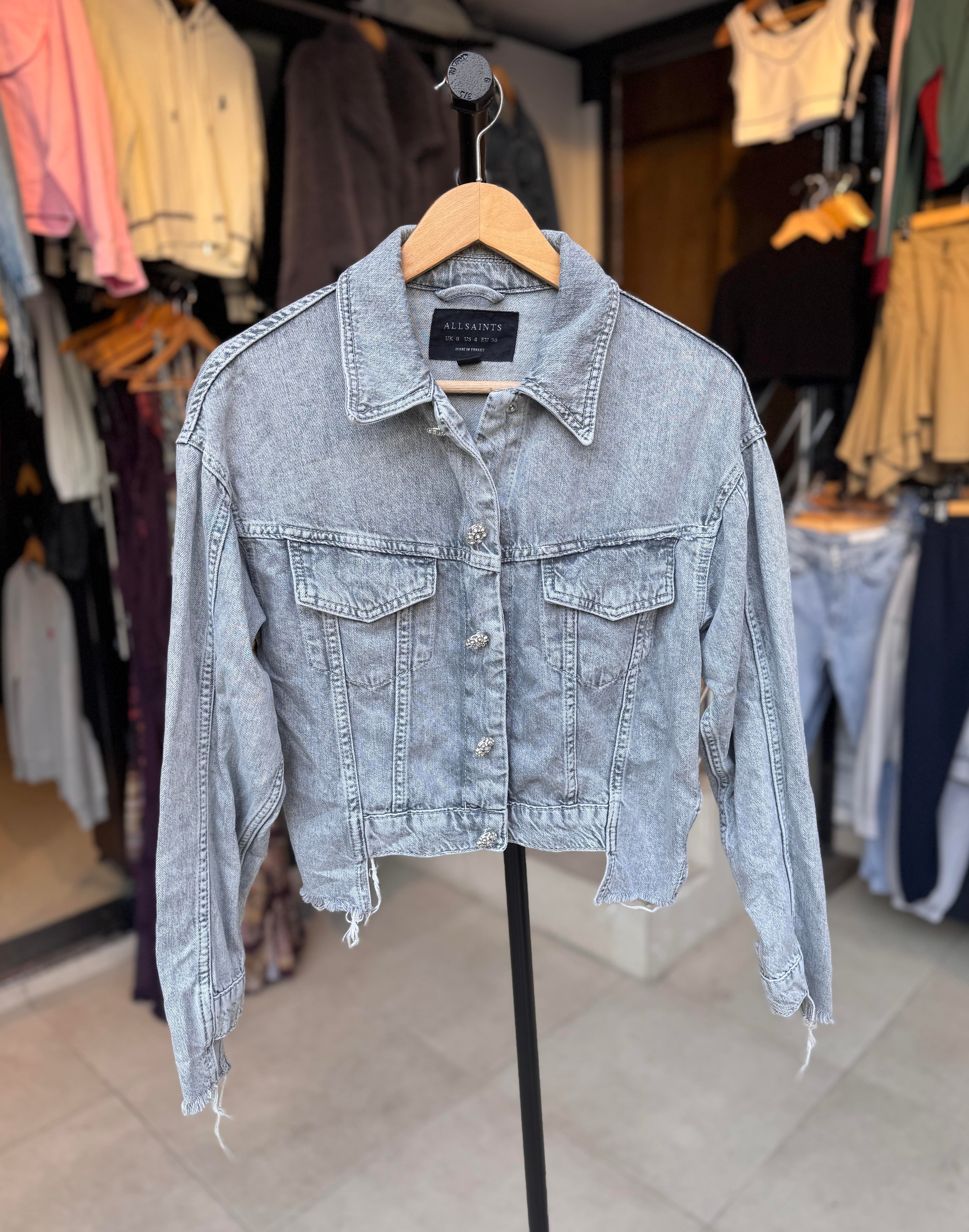 Gri Yıkamalı Taş Düğme Detaylı Kot Ceket 