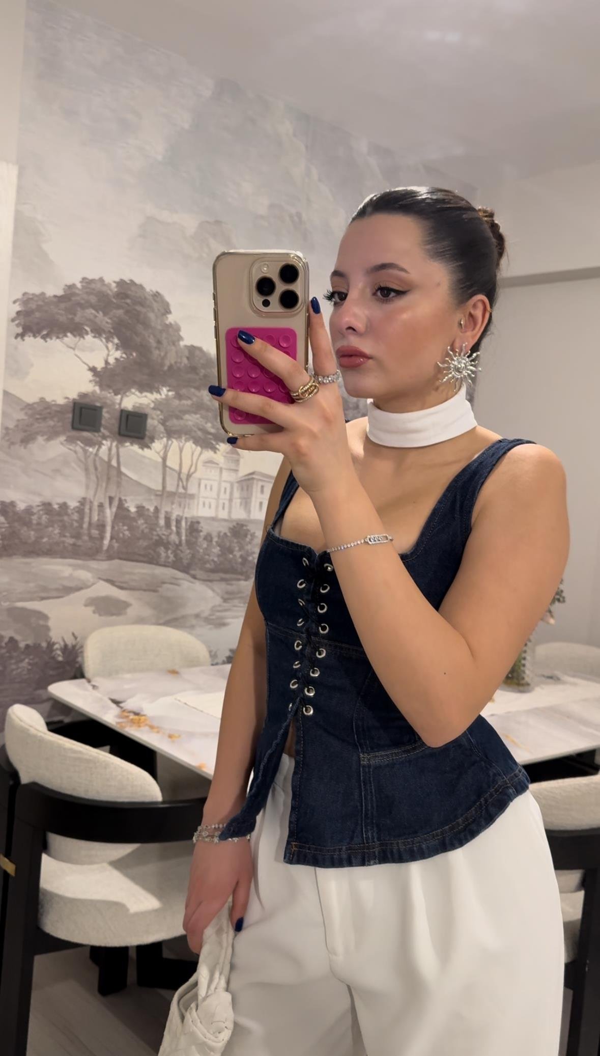İp Detaylı Mavi Denim Bluz