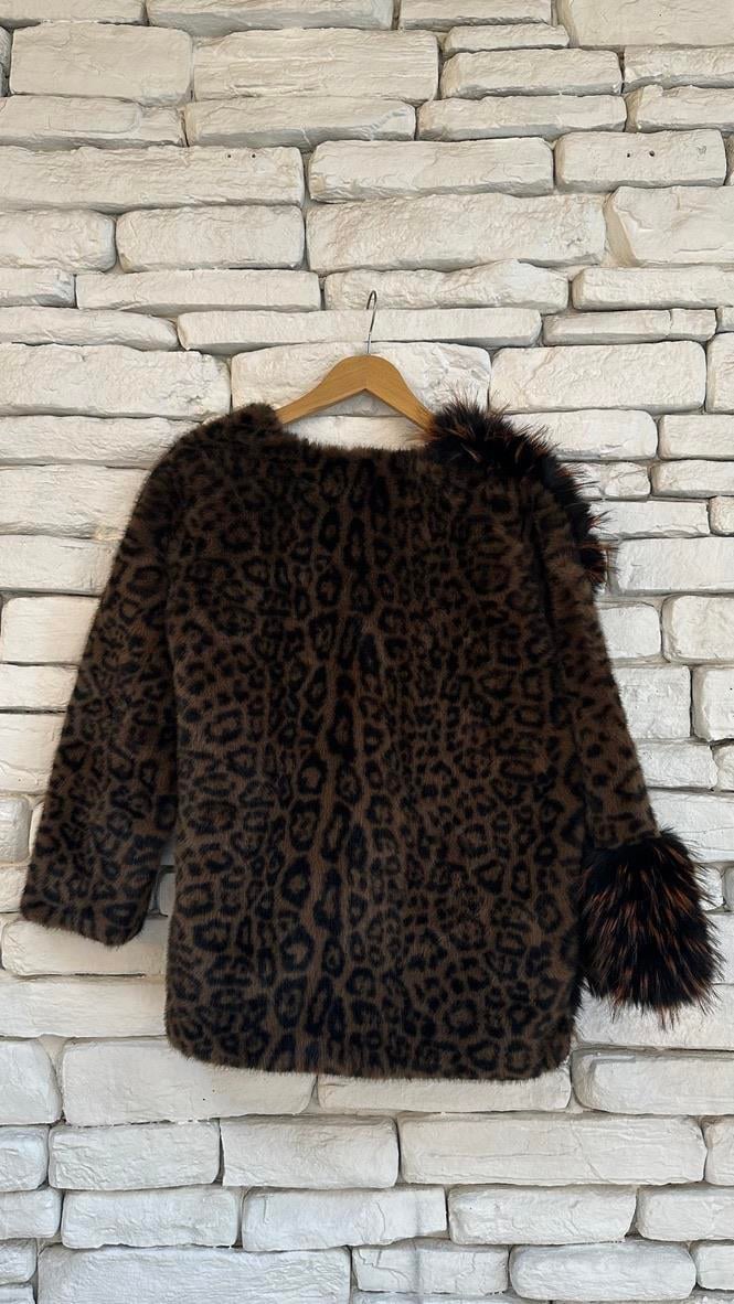 İthal Leopar Detaylı Kemerli Kürk