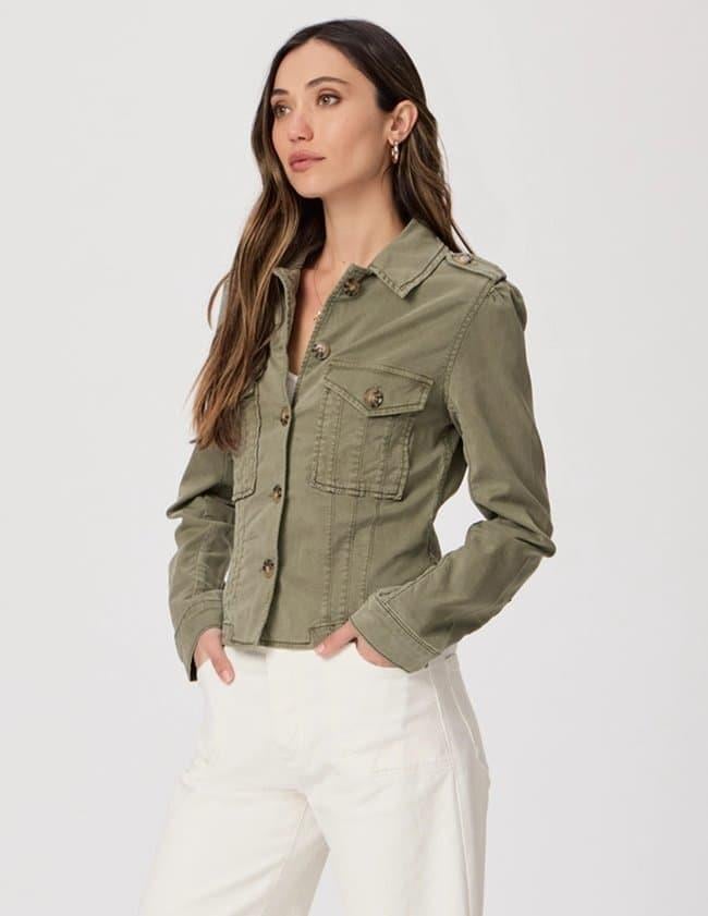 Organik Yumaş Slim Fit Yeşil Yıkamalı Ceket