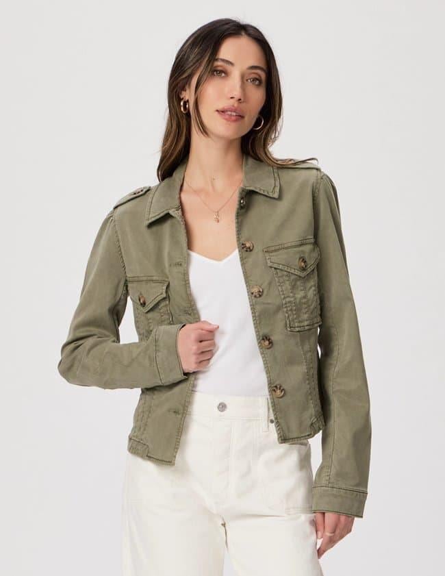 Organik Yumaş Slim Fit Yeşil Yıkamalı Ceket