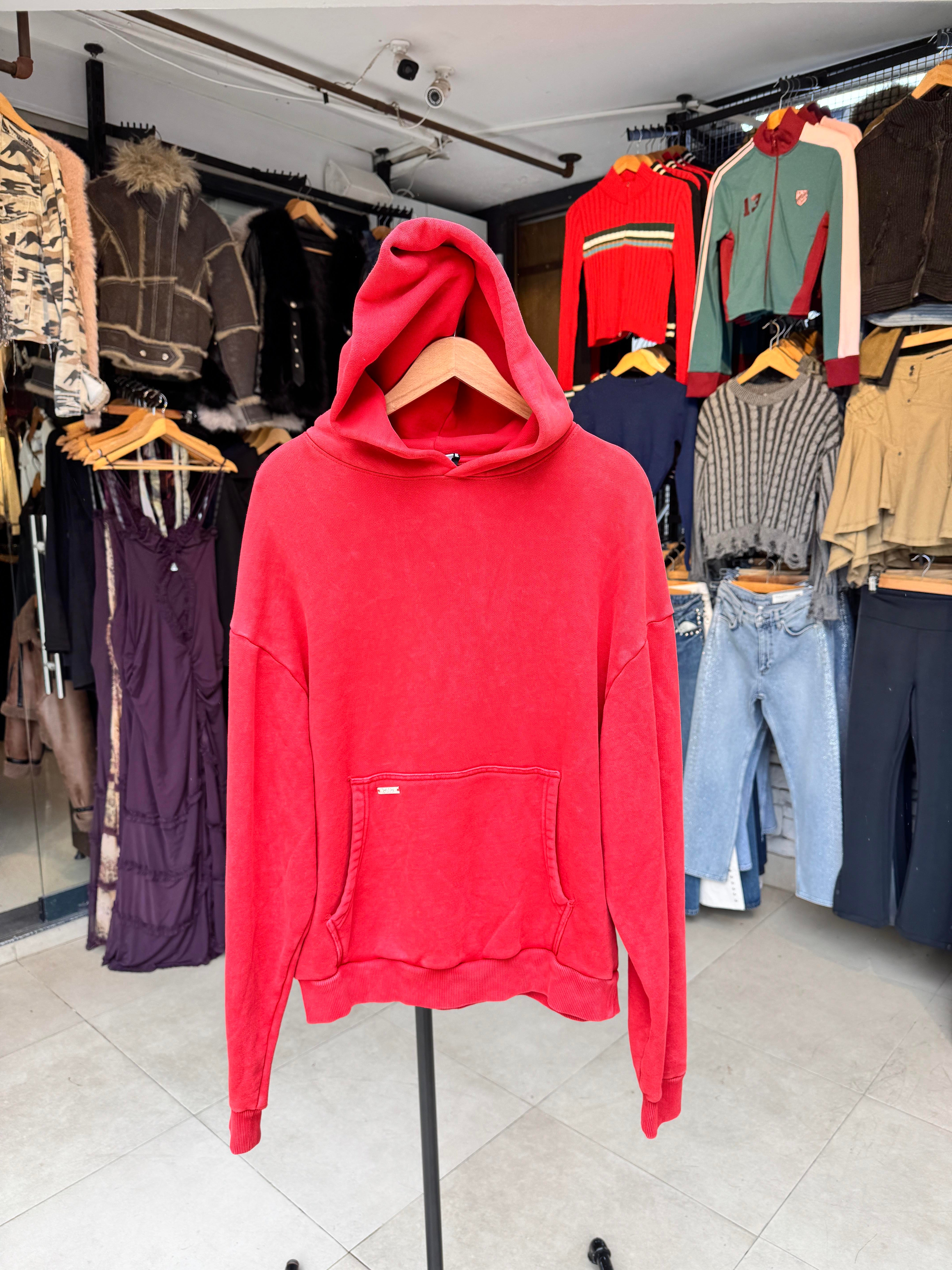 Oversize Kalın Organik Kumaş Kırmızı Sweatshirt