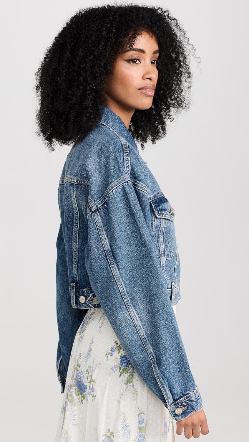 Oversize Yıkamalı Mavi Kot Crop Ceket