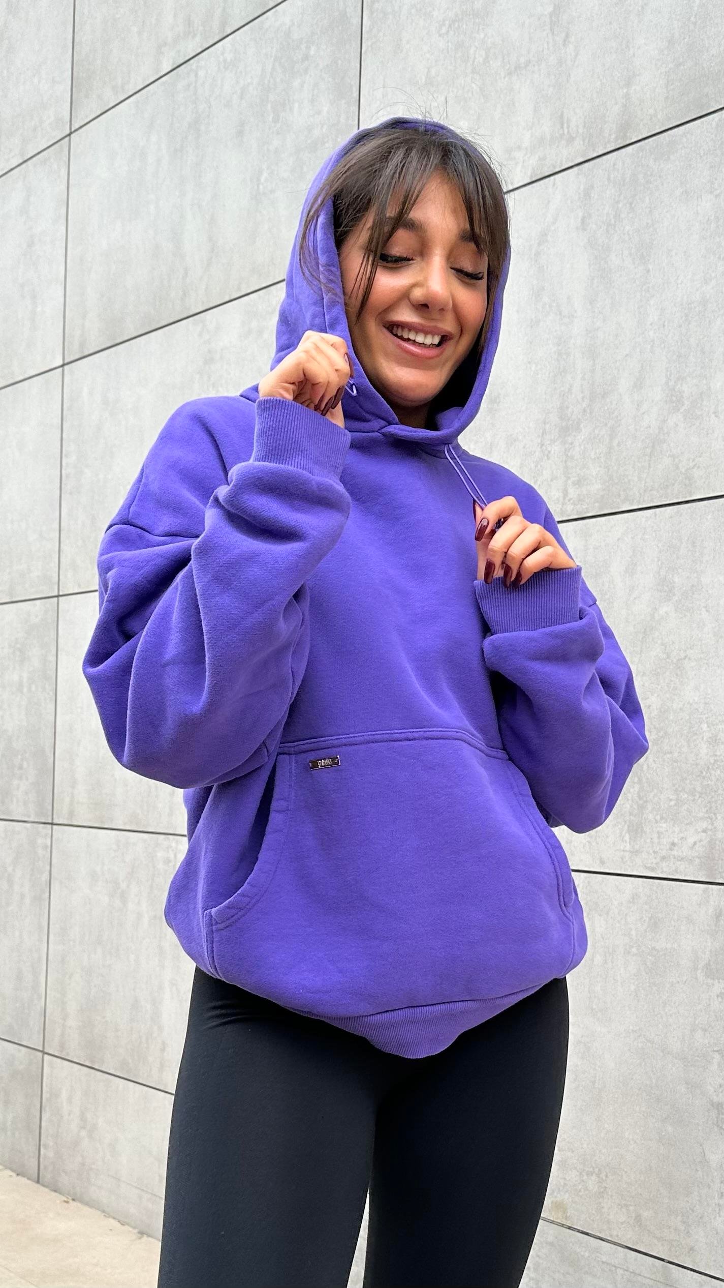 P Oversize Kalın Organik Kumaş Mor Sweatshırt