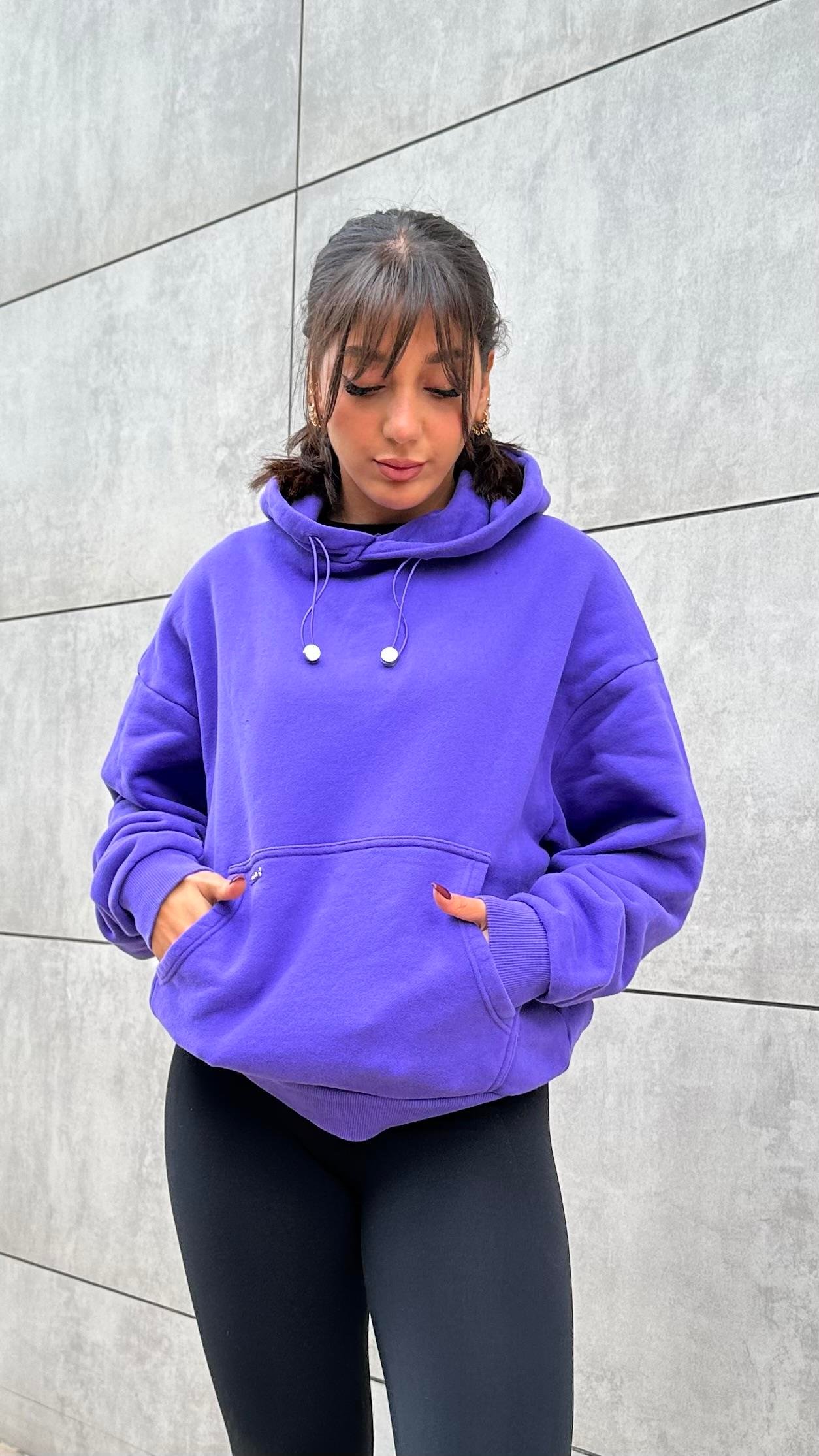 P Oversize Kalın Organik Kumaş Mor Sweatshırt