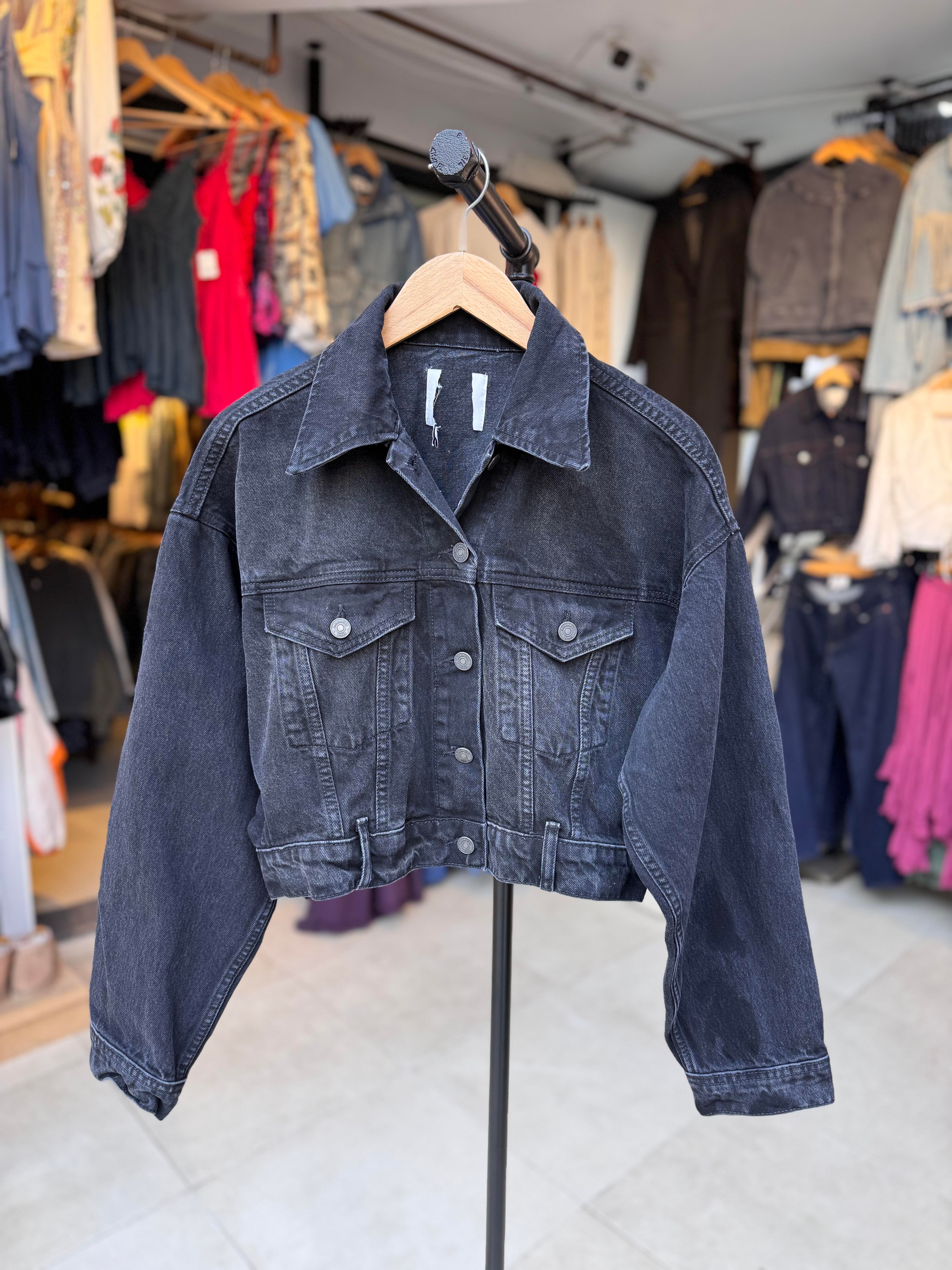 Siyah Oversize Kot Crop Ceket