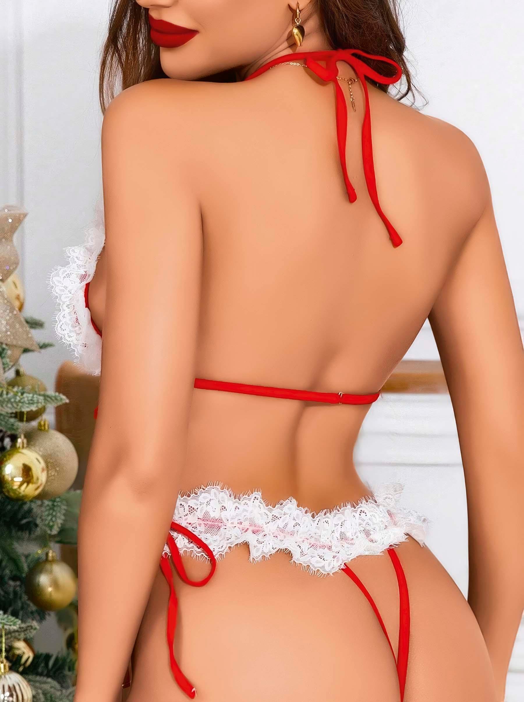 Kadın Kırmızı Yılbaşı Babydoll Sexy Kostüm 8011