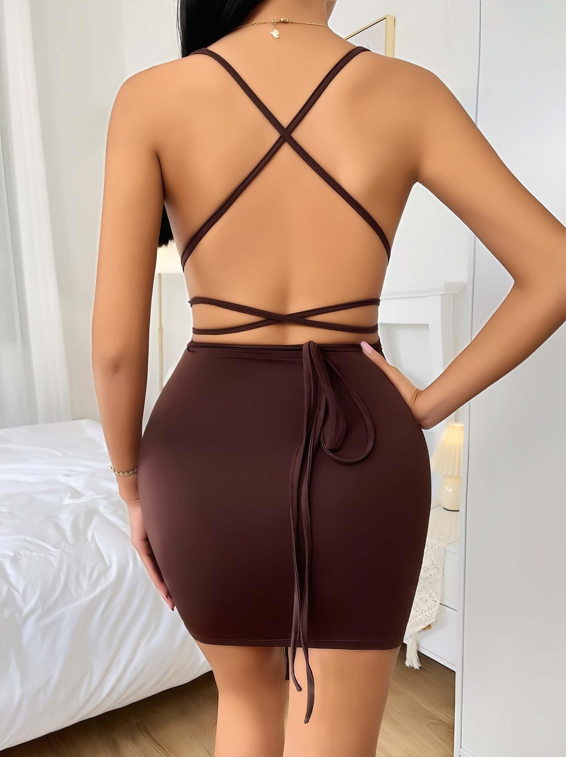 Kahverengi Şık Fantezi Clup Elbisesi 6681