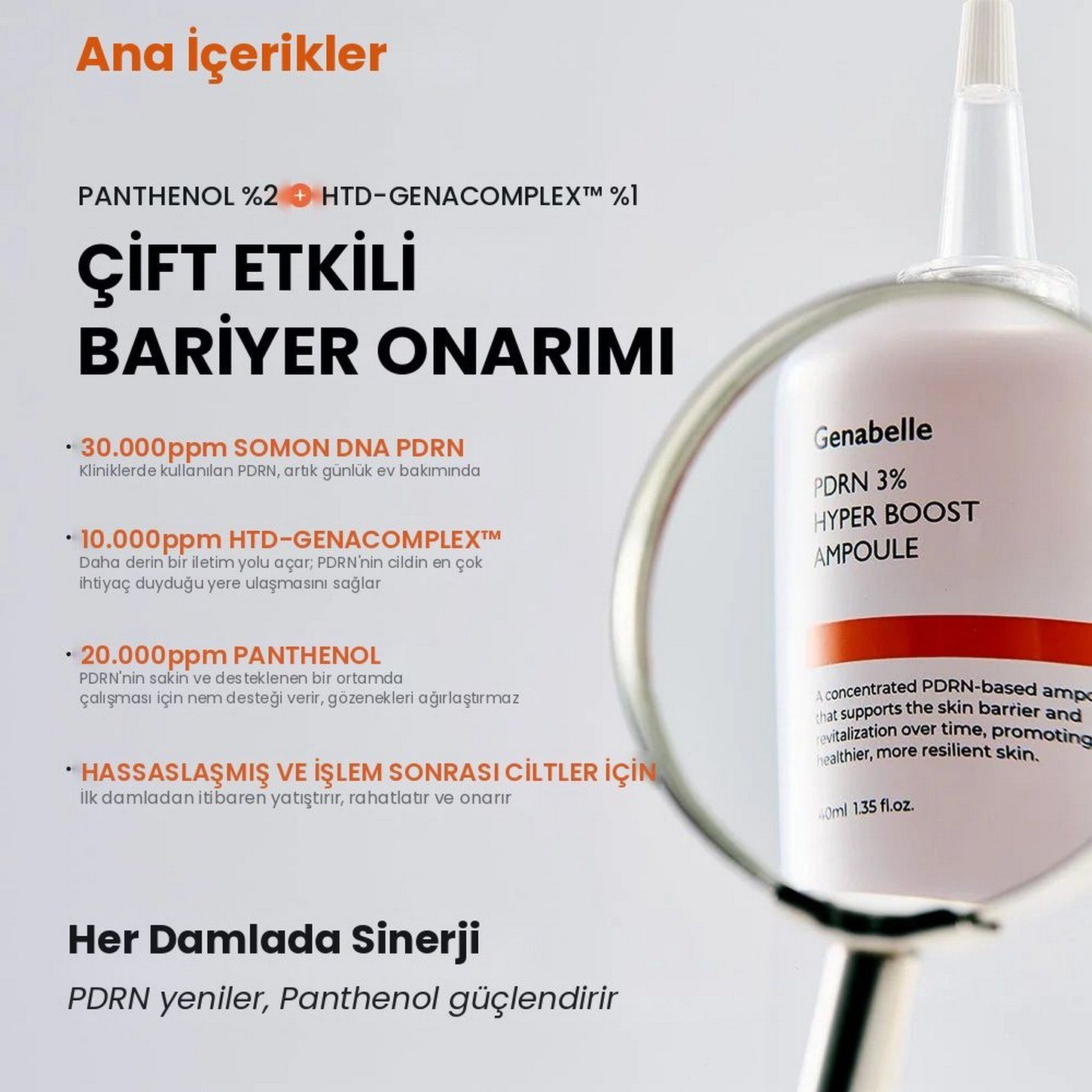 Genabelle PDRN 3% Hyper Boost Ampoule – %3 Somon DNA (PDRN) İçeren Yoğun Hücre Yenileyici Yaşlanma Karşıtı Ampul 40ml