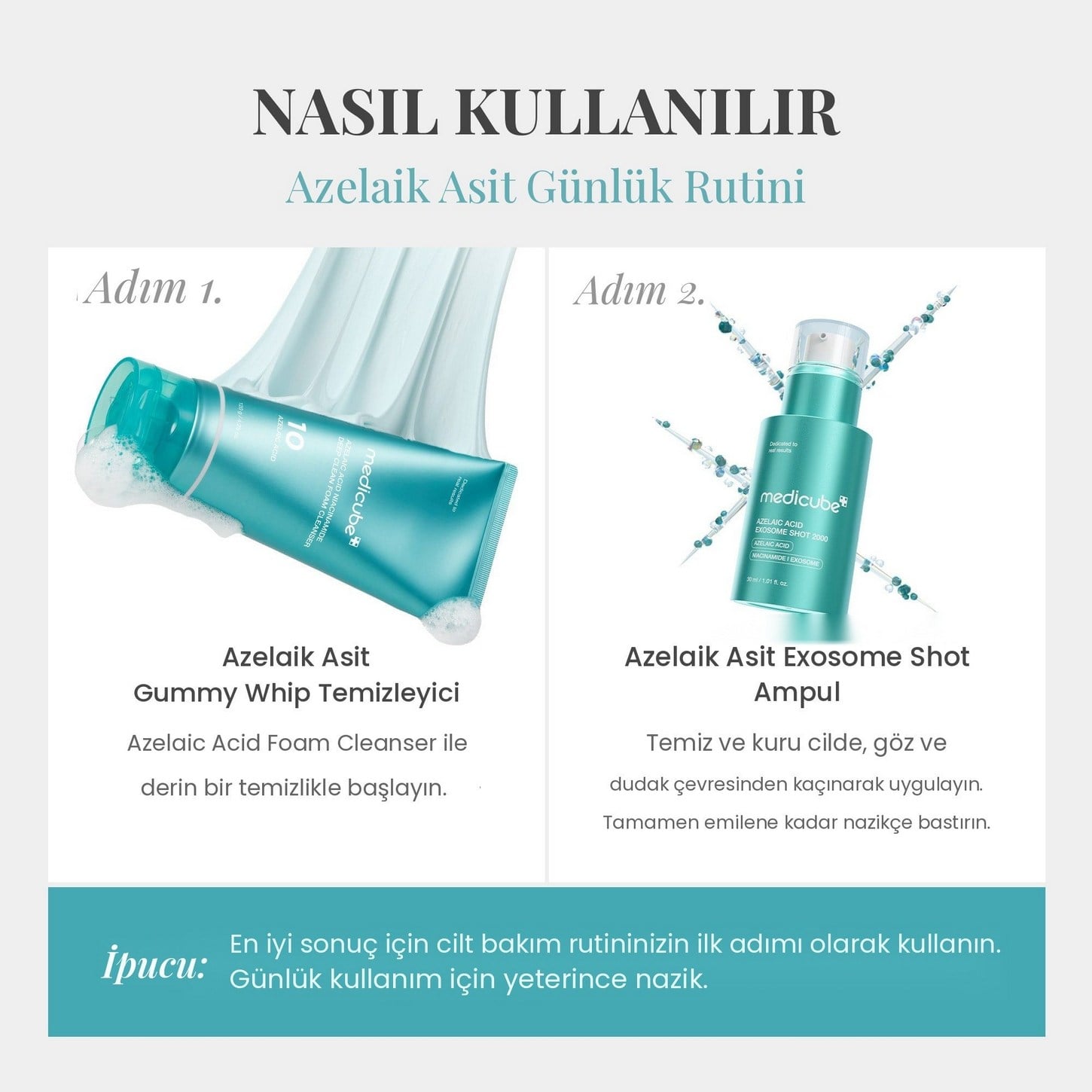 Medicube Azelaic Acid Exosome Shot 7500 – Azelaik Asit ve Eksozom İçeren Yoğun Gözenek ve Akne Karşıtı Ampul 30ml