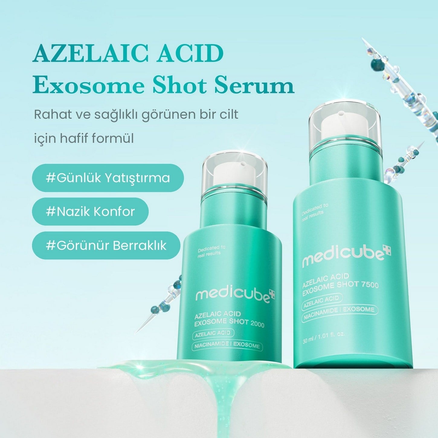 Medicube Azelaic Acid Exosome Shot 7500 – Azelaik Asit ve Eksozom İçeren Yoğun Gözenek ve Akne Karşıtı Ampul 30ml