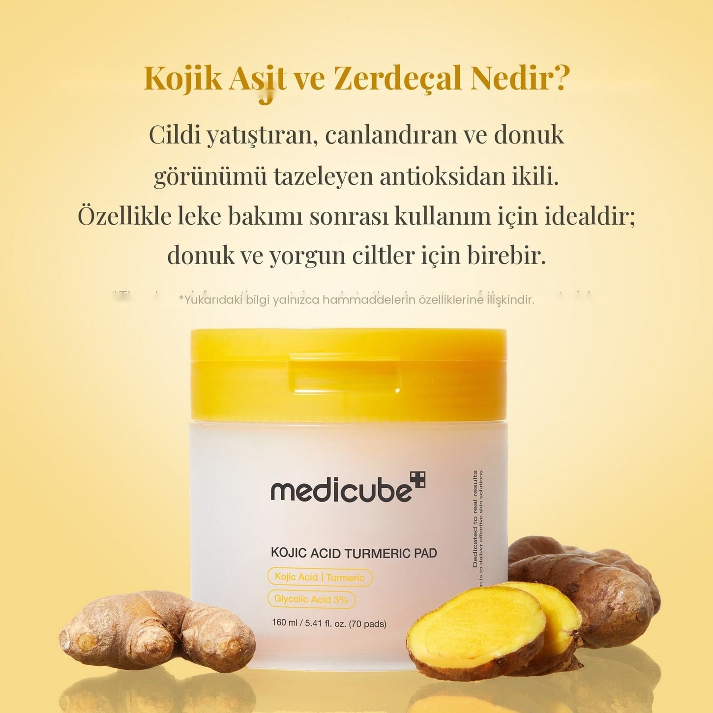 Medicube Kojic Acid Turmeric Pad – Kojik Asit ve Zerdeçal İçeren Leke Karşıtı Aydınlatıcı Ped 70pcs