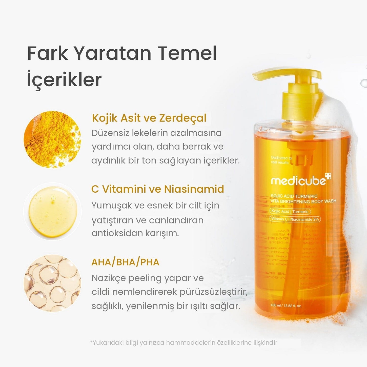 Medicube Kojic Acid Turmeric Vita Brightening Body Wash – Kojik Asit, Zerdeçal ve Vitamin İçeren Aydınlatıcı Vücut Şampuanı 400ml