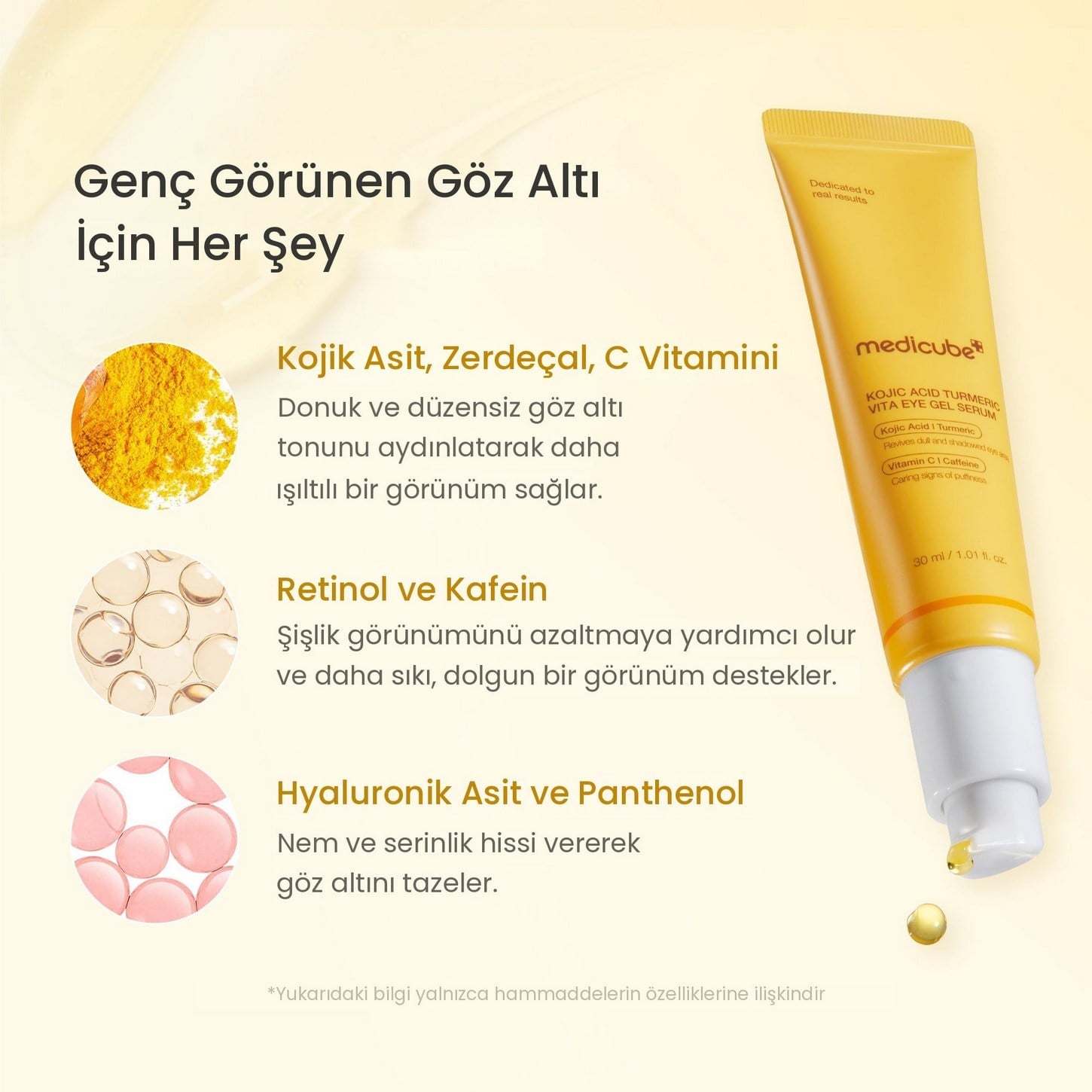 Medicube Kojic Acid Turmeric Vita Eye Gel Serum – Aydınlatıcı Göz Çevresi Jel Serum 30ml